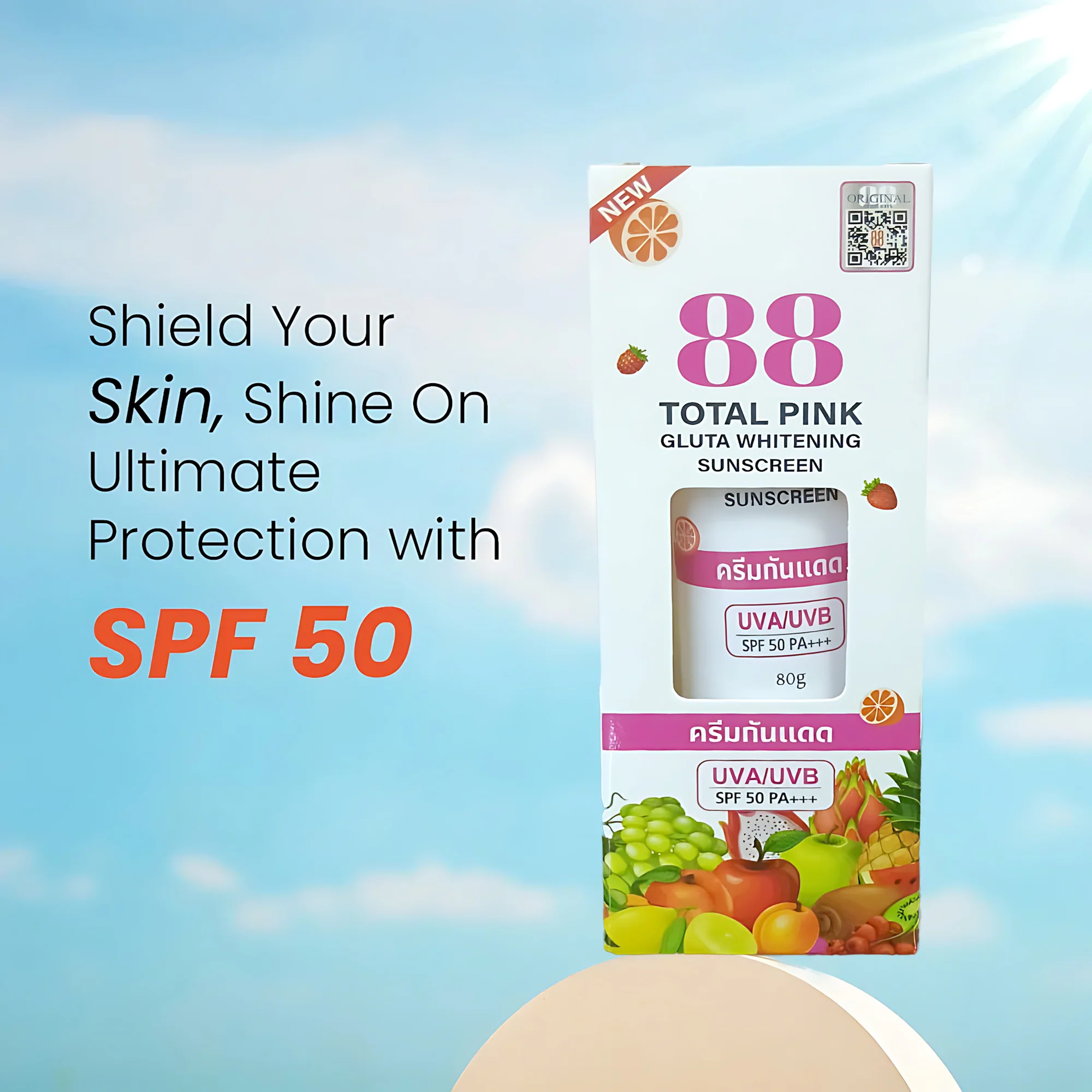88 Total Pink Gluta Whitening Sunscreen SPF50 PA+++ – 80g - Image 7