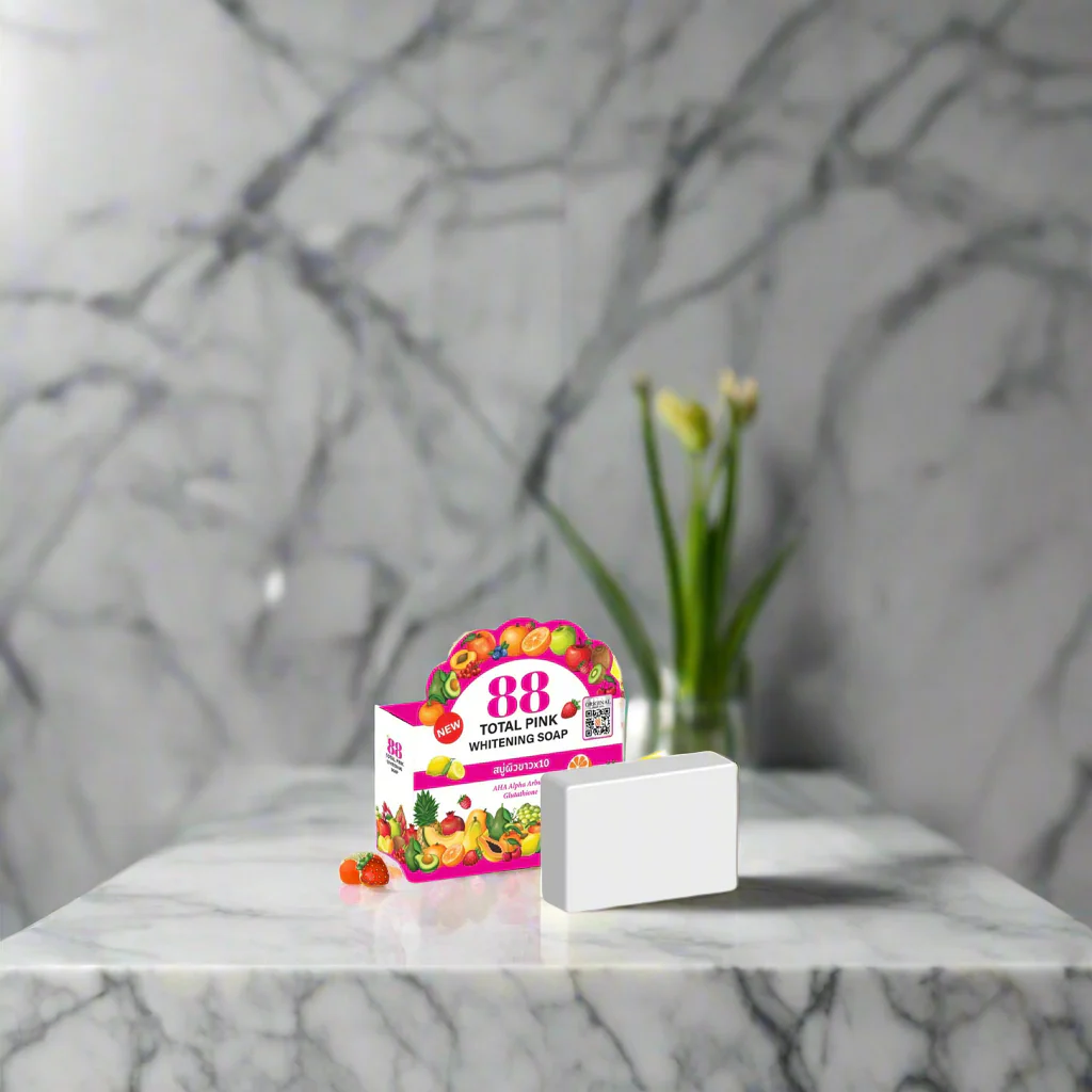 88 Total Pink Brightening AHA, Alpha Arbutin, Glutathione Soap - 80g - Image 3