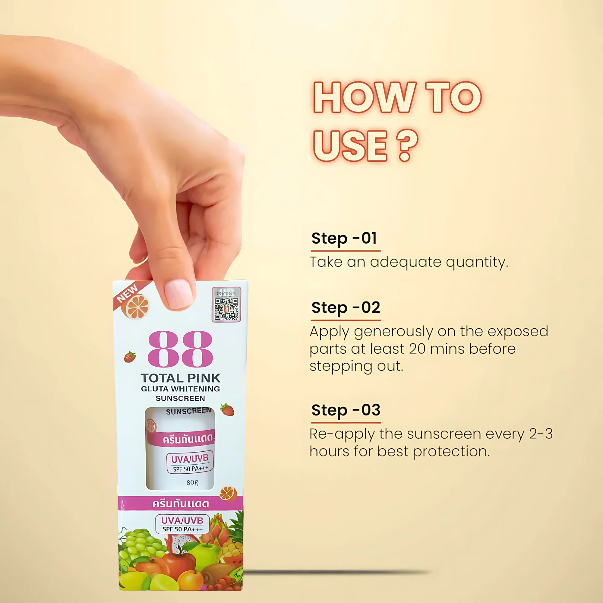 88 Total Pink Gluta Whitening Sunscreen SPF50 PA+++ – 80g - Image 8