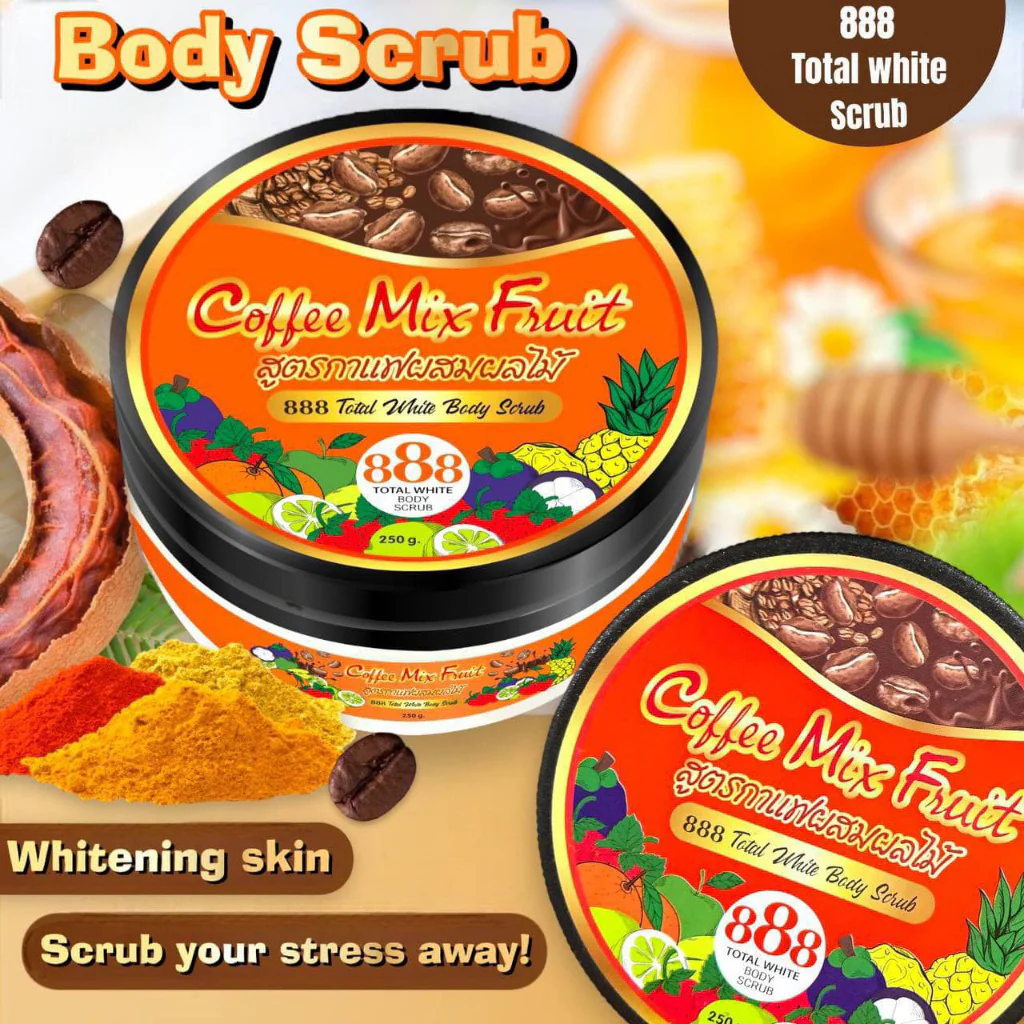 888 Total White Body Scrub – Coffee Mix Fruit (250g) - Image 4