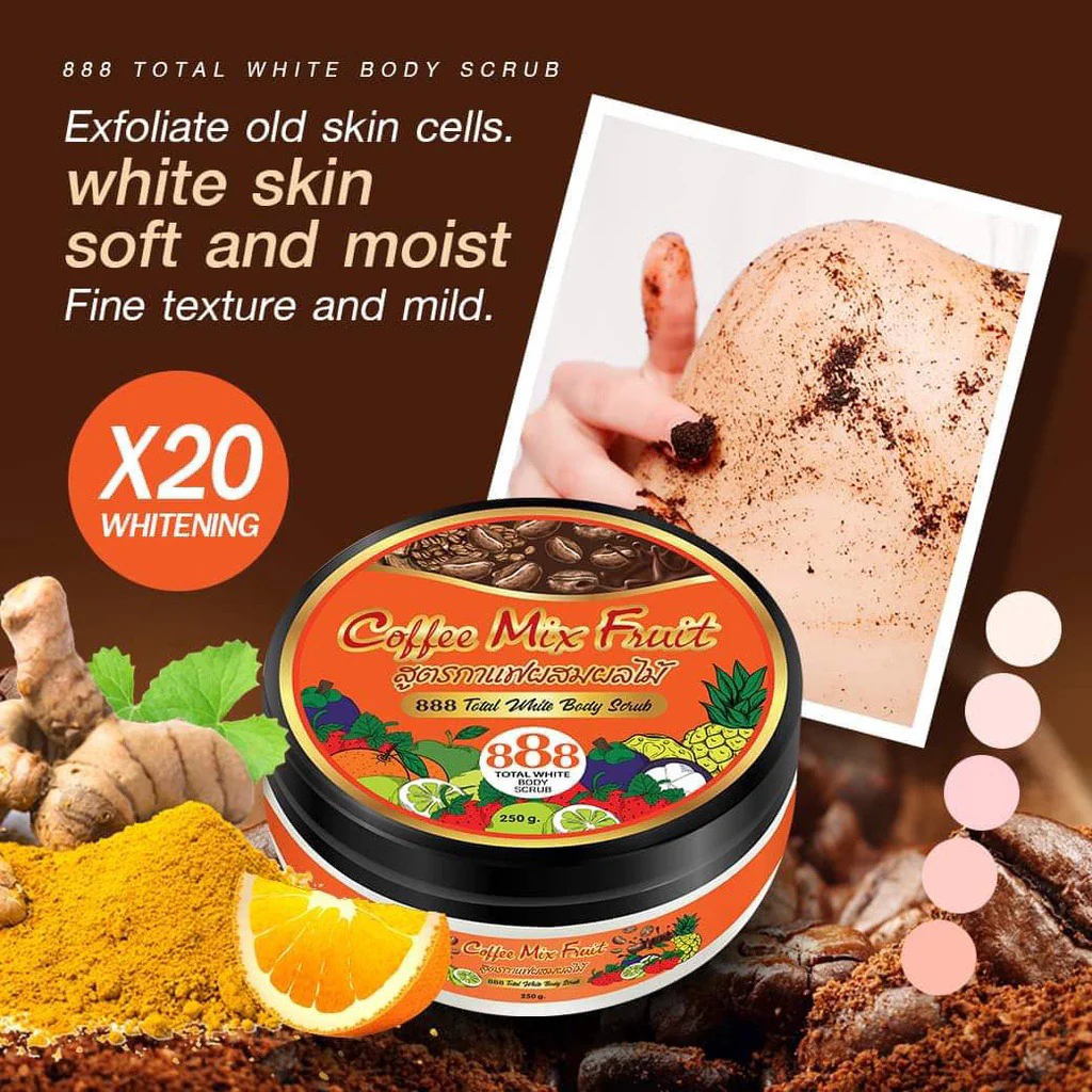 888 Total White Body Scrub – Coffee Mix Fruit (250g) - Image 7