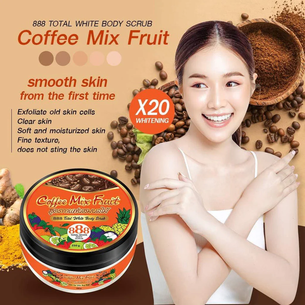 888 Total White Body Scrub – Coffee Mix Fruit (250g) - Image 8