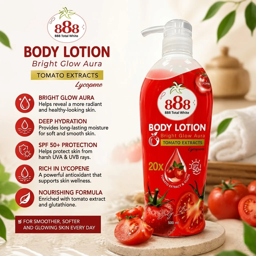 888 Total White Bright Glow Aura Body Lotion SPF50+ (500ml) - Image 5