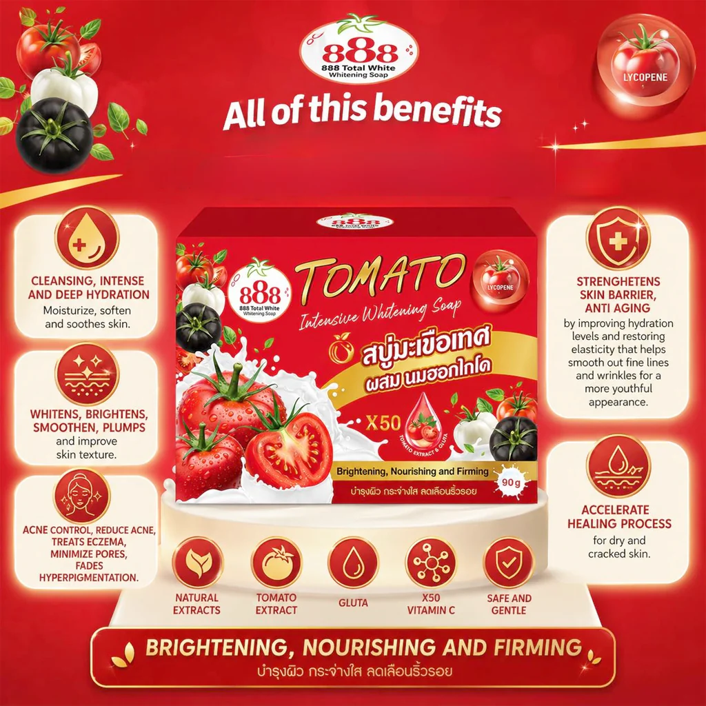 888 Total White Tomato Intensive Whitening Soap (90g) - Image 2