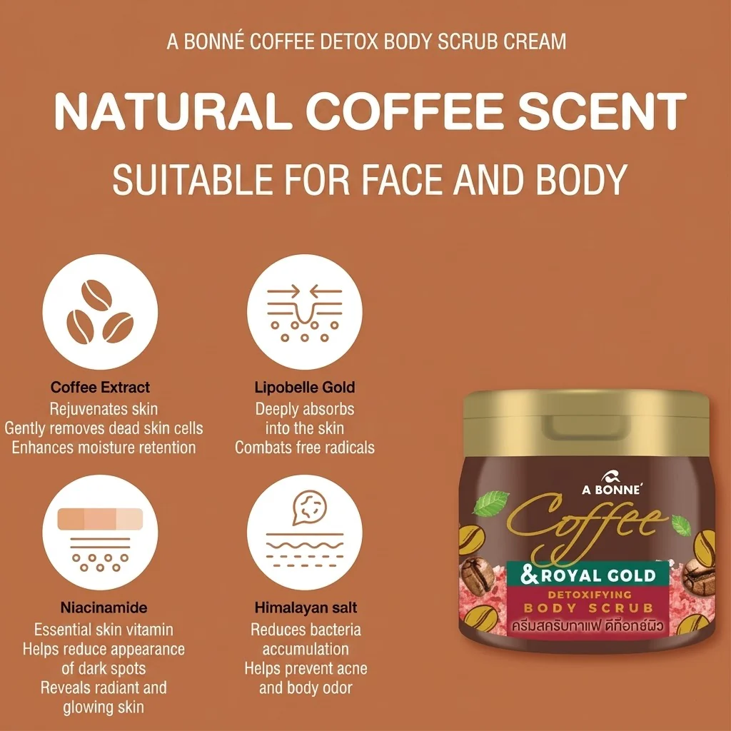 A Bonne Coffee & Royal Gold Detoxifying Body Scrub – 250g - Image 17