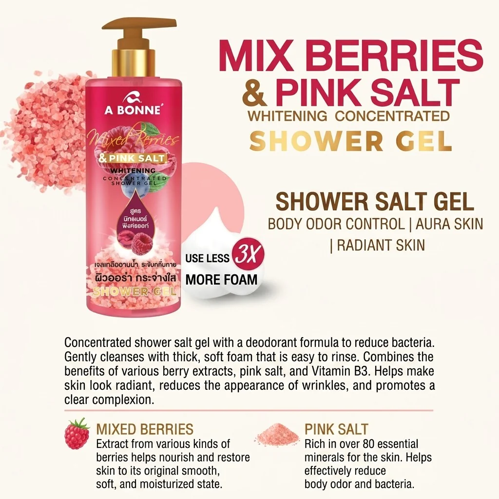 A Bonne Mixed Berries & Pink Salt Whitening Shower Gel – 450ml - Image 6