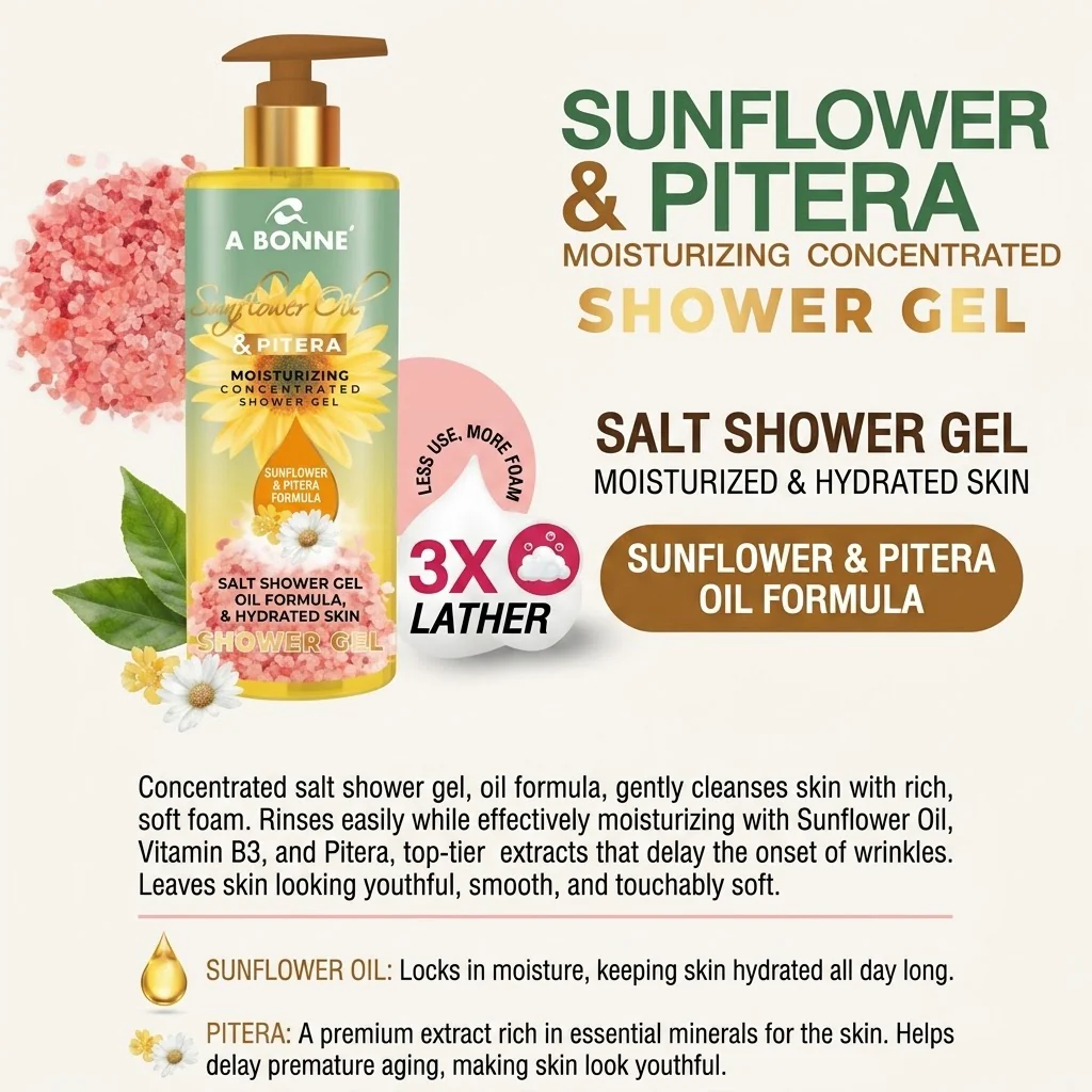 A Bonne Sunflower Oil & Pitera Moisturizing Shower Gel – 450ml - Image 8