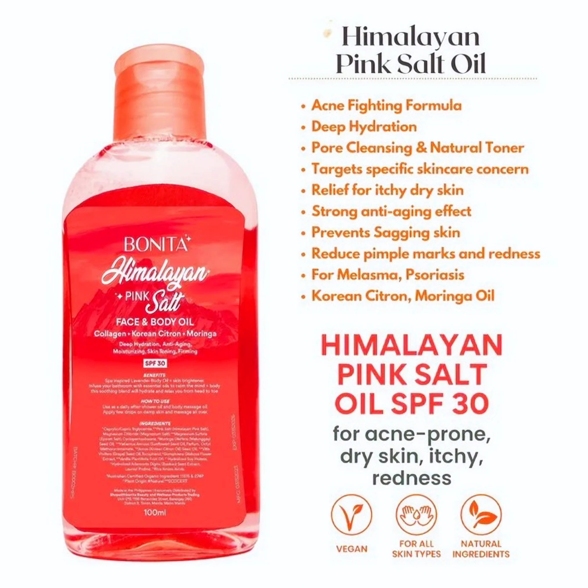 Angel’s Beautyline Bright Skin Himalayan Salt Soap (75g x 5) + Bonita Himalayan Pink Salt Face & Body Oil with SPF 30 – Combo Pack - Image 3