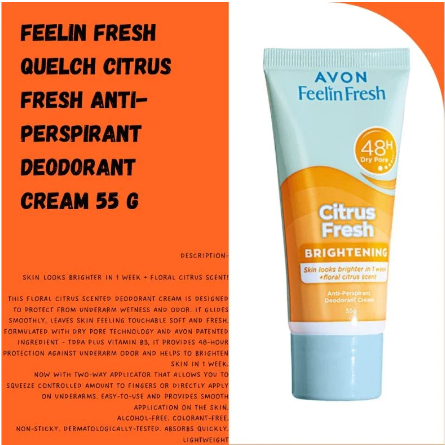 Avon Feelin Fresh Quelch Citrus Fresh Anti-perspirant Deodorant Cream - 55g - Image 2