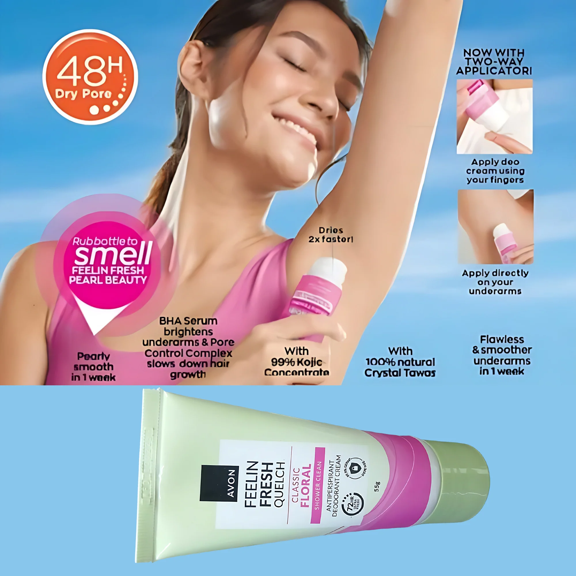 Avon Feelin Fresh Quelch Classic Floral Antiperspirant Deodorant Cream – 55g (1+1 Offer) - Image 3