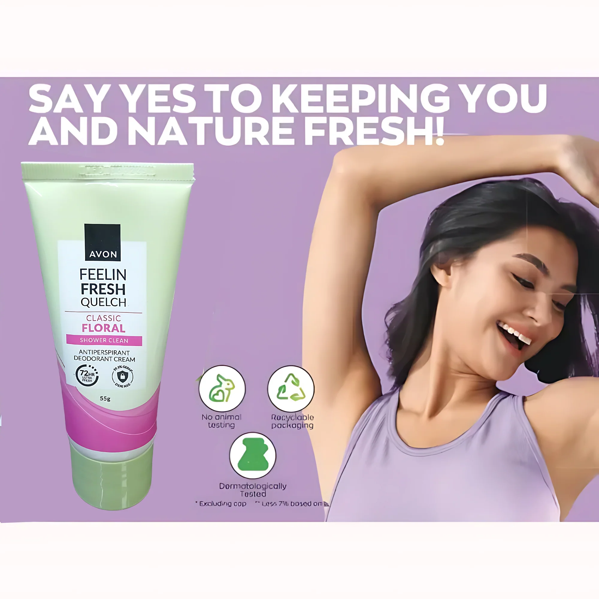 Avon Feelin Fresh Quelch Classic Floral Antiperspirant Deodorant Cream – 55g (1+1 Offer) - Image 5