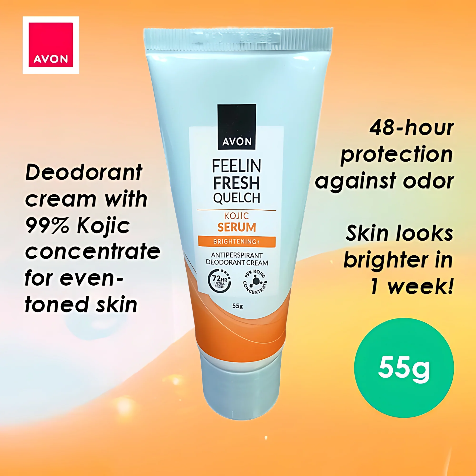 Avon Feelin Fresh Quelch Kojic Serum Antiperspirant Deodorant Cream – 55g (1+1 Offer) - Image 4