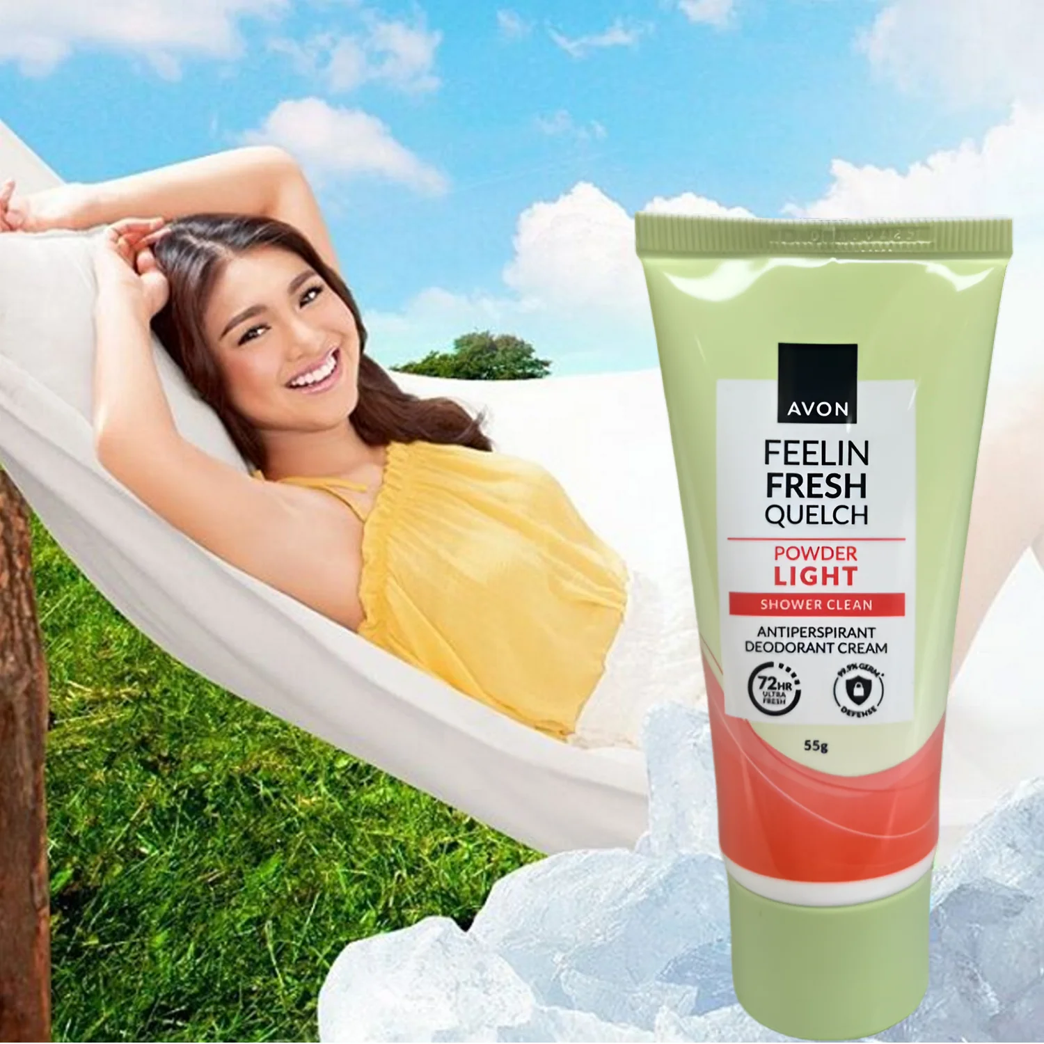 Avon Feelin Fresh Quelch Powder Light Anti-Perspirant Deo Cream - 55g (1+1 Offer) - Image 3