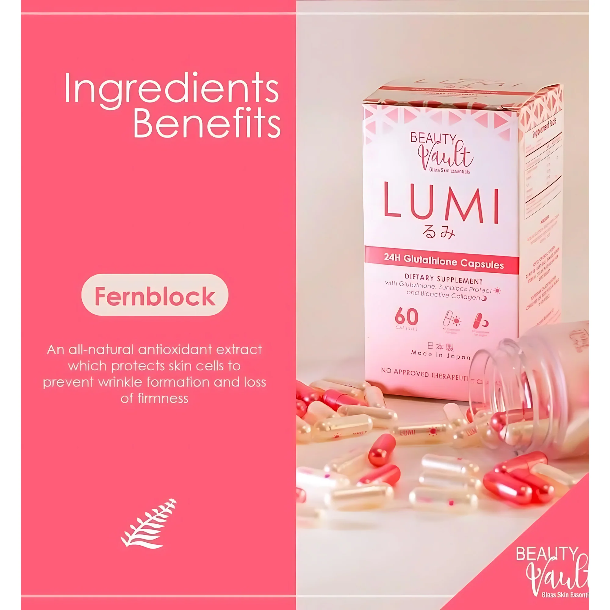 Beauty Vault Lumi 24H Glutathione Capsules 60 Caps - Image 10