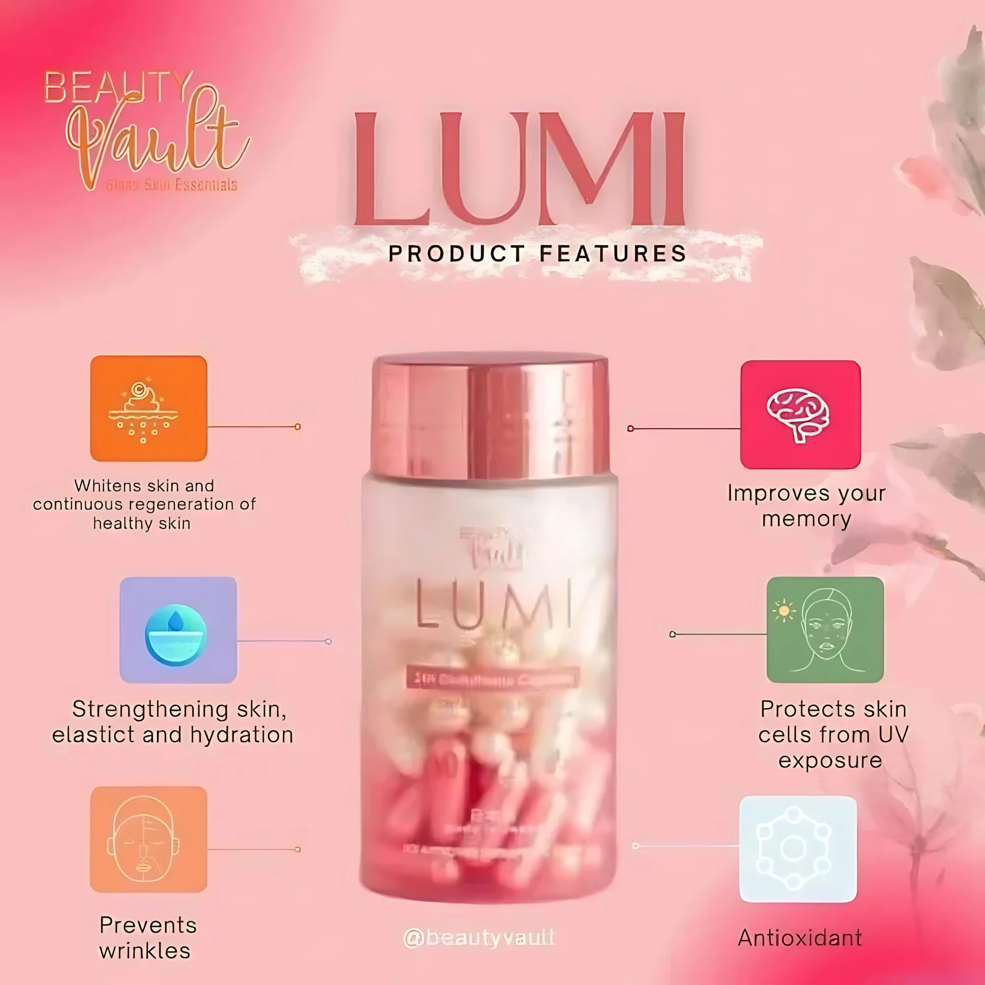 Beauty Vault Lumi 24H Glutathione Capsules 60 Caps - Image 8