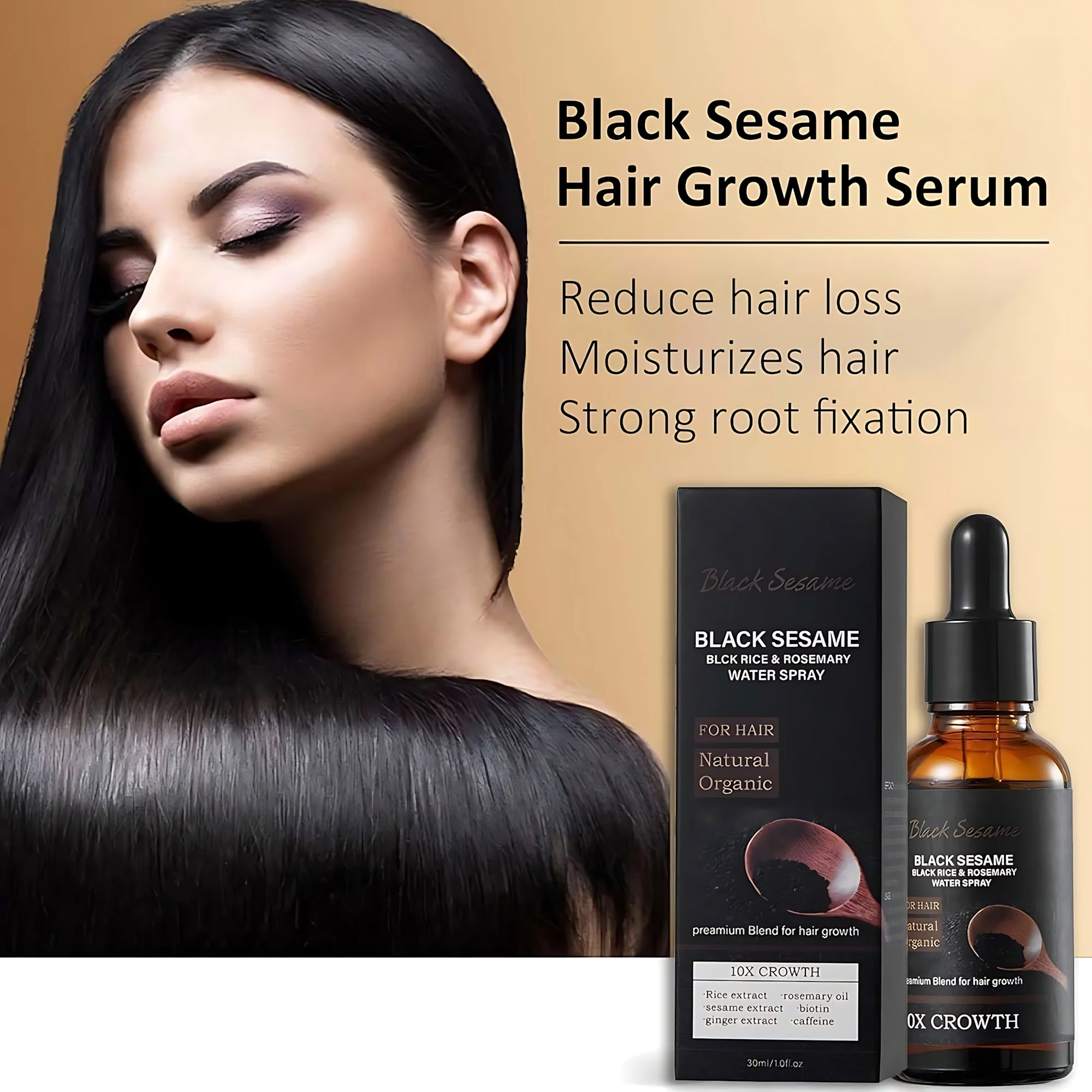 Black Sesame, Black Rice & Rosemary Water Hair Spray – 30ml - Image 3