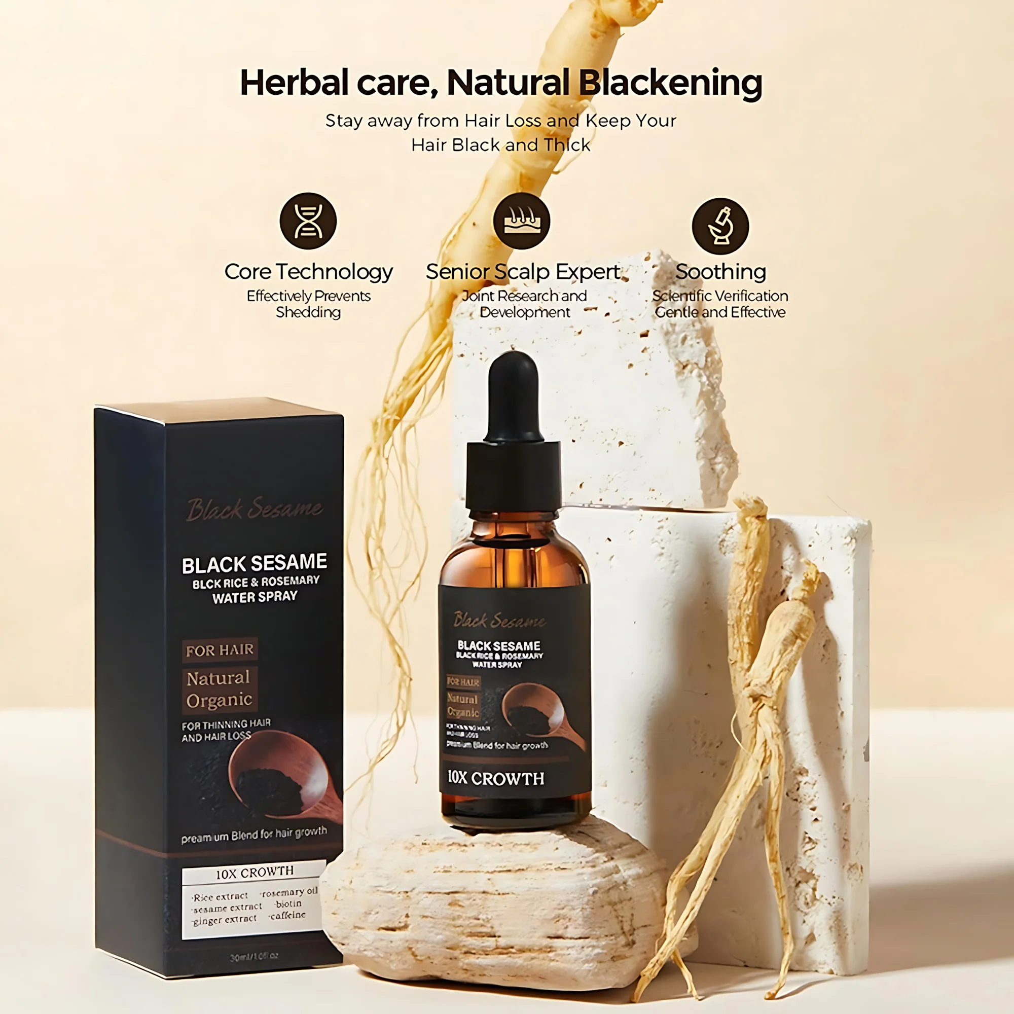 Black Sesame, Black Rice & Rosemary Water Hair Spray – 30ml - Image 6