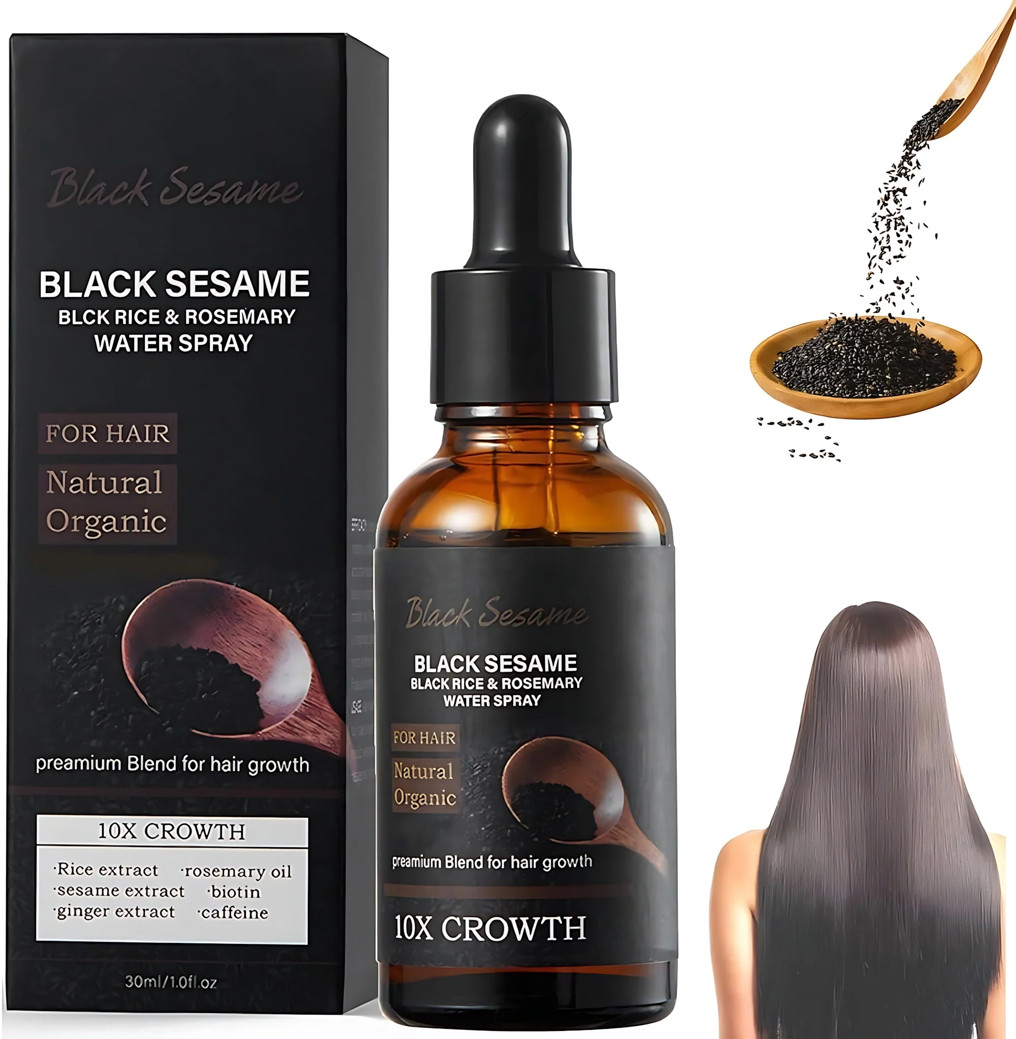 Black Sesame, Black Rice & Rosemary Water Hair Spray – 30ml - Image 8