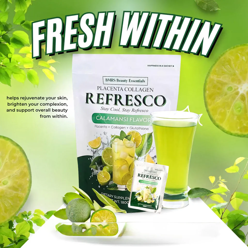 BMRS Beauty Essentials Placenta Collagen Refresco – Calamansi Flavor (10 Sachets / 180g) - Image 4