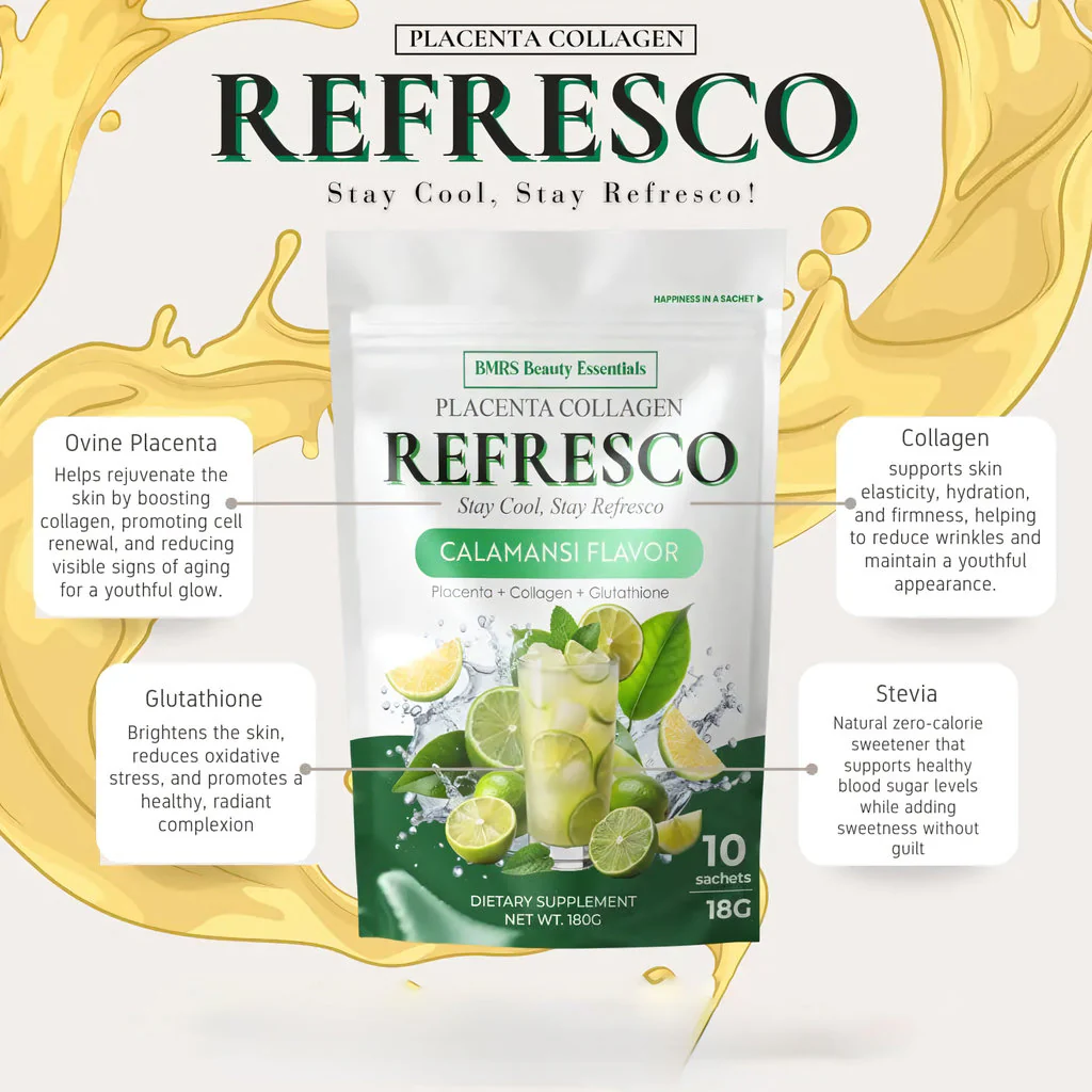 BMRS Beauty Essentials Placenta Collagen Refresco – Calamansi Flavor (10 Sachets / 180g) - Image 8