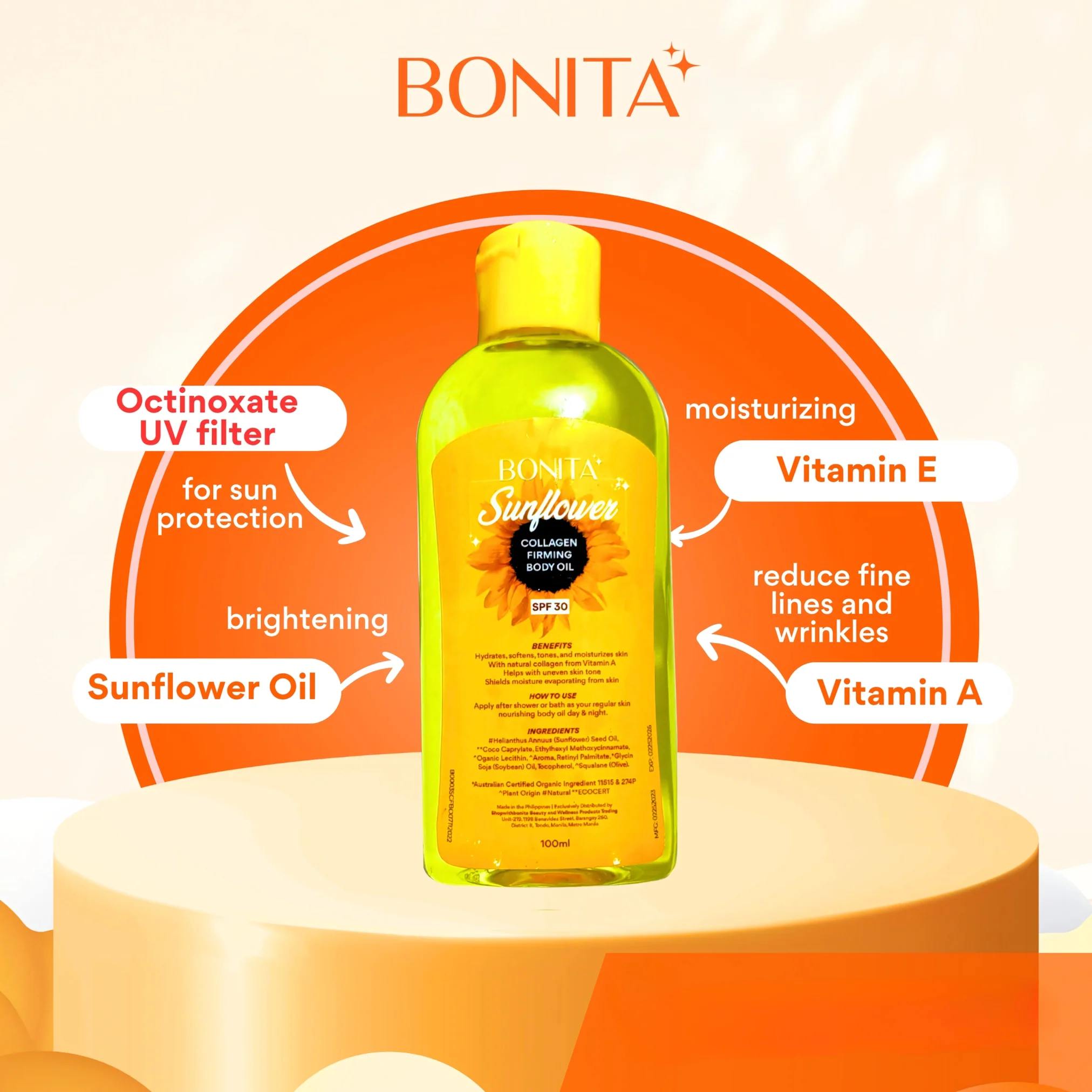 Bonita Sunflower Collagen Firming Body Oil SPF30 – 100ml - Image 4