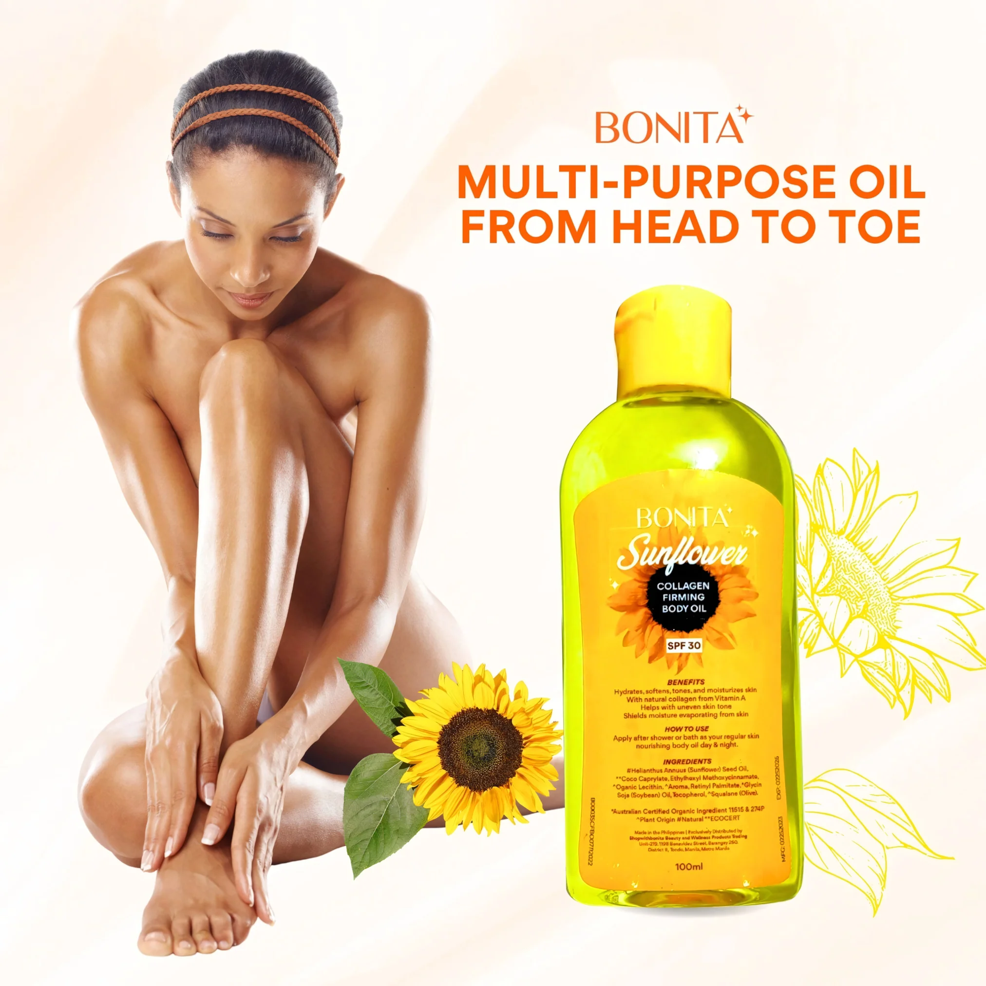 Bonita Sunflower Collagen Firming Body Oil SPF30 – 100ml - Image 6