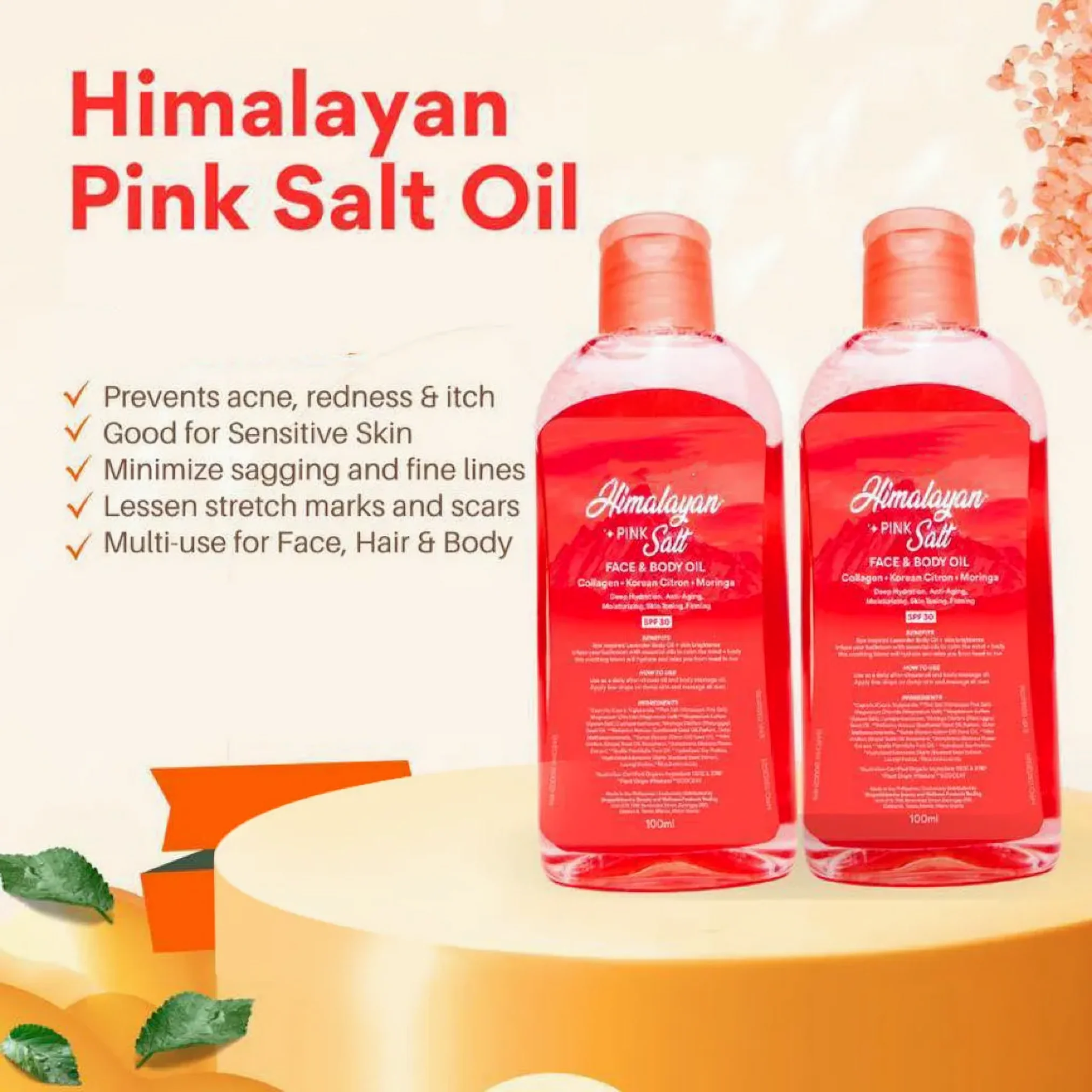 Bonita Himalayan Pink Salt Face & Body Oil with SPF 30 – Multi-Use Nourishing Oil (100ml) - Image 5