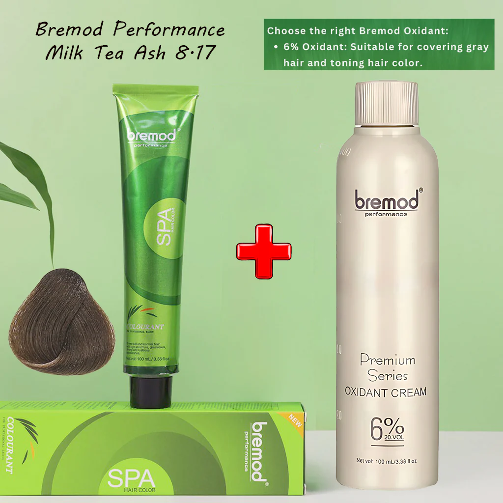 Bremod Performance 8.17 Milk Tea Ash Hair Color with Oxidizer Combo - Image 8