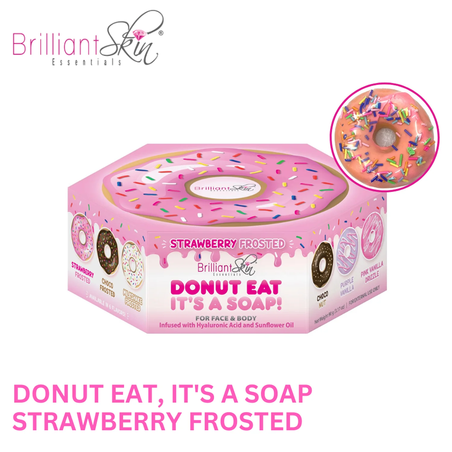 Brilliant Skin Donut Eat Its A Soap Strawberry Frosted - 90g - Image 4