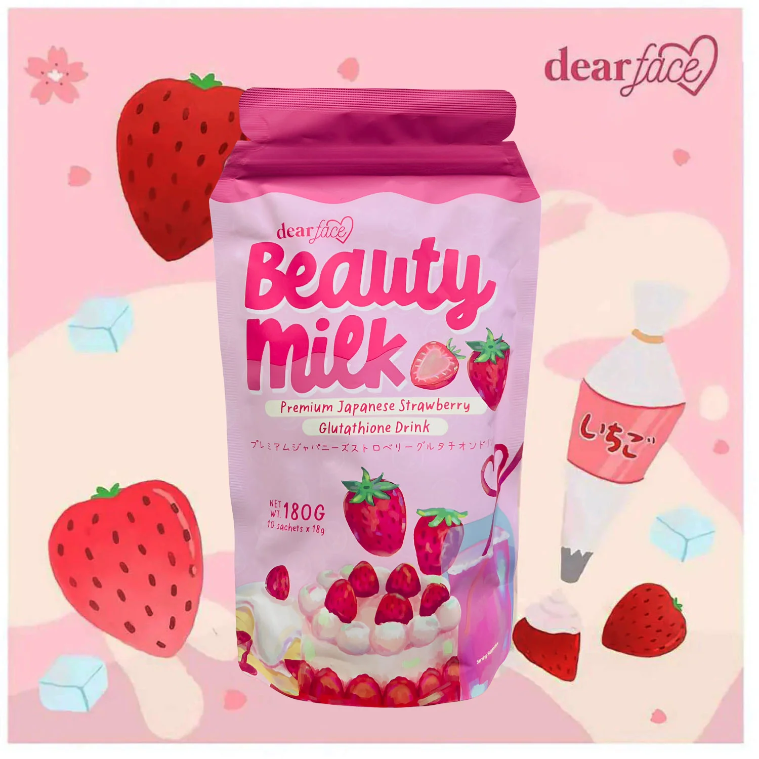 Dear Face Beauty Milk Premium Japanese Strawberry Drink - 180g - Image 2