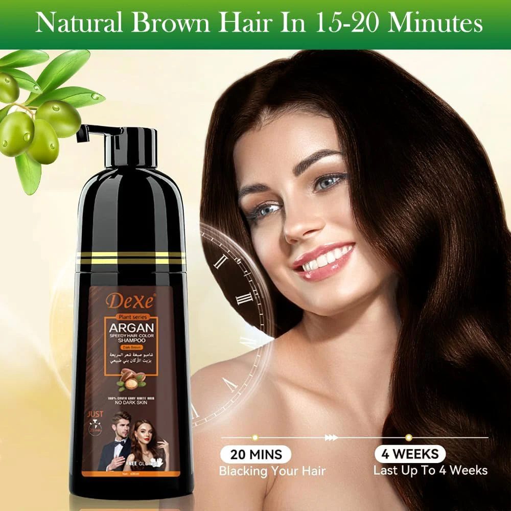Dexe Dark Brown Argan Speedy Hair Color Shampoo - 420ml - Image 3
