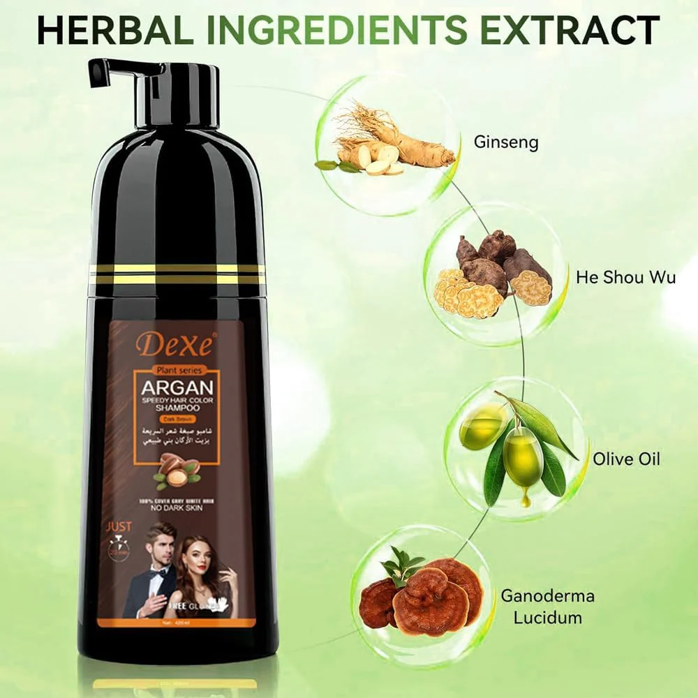 Dexe Dark Brown Argan Speedy Hair Color Shampoo - 420ml - Image 4