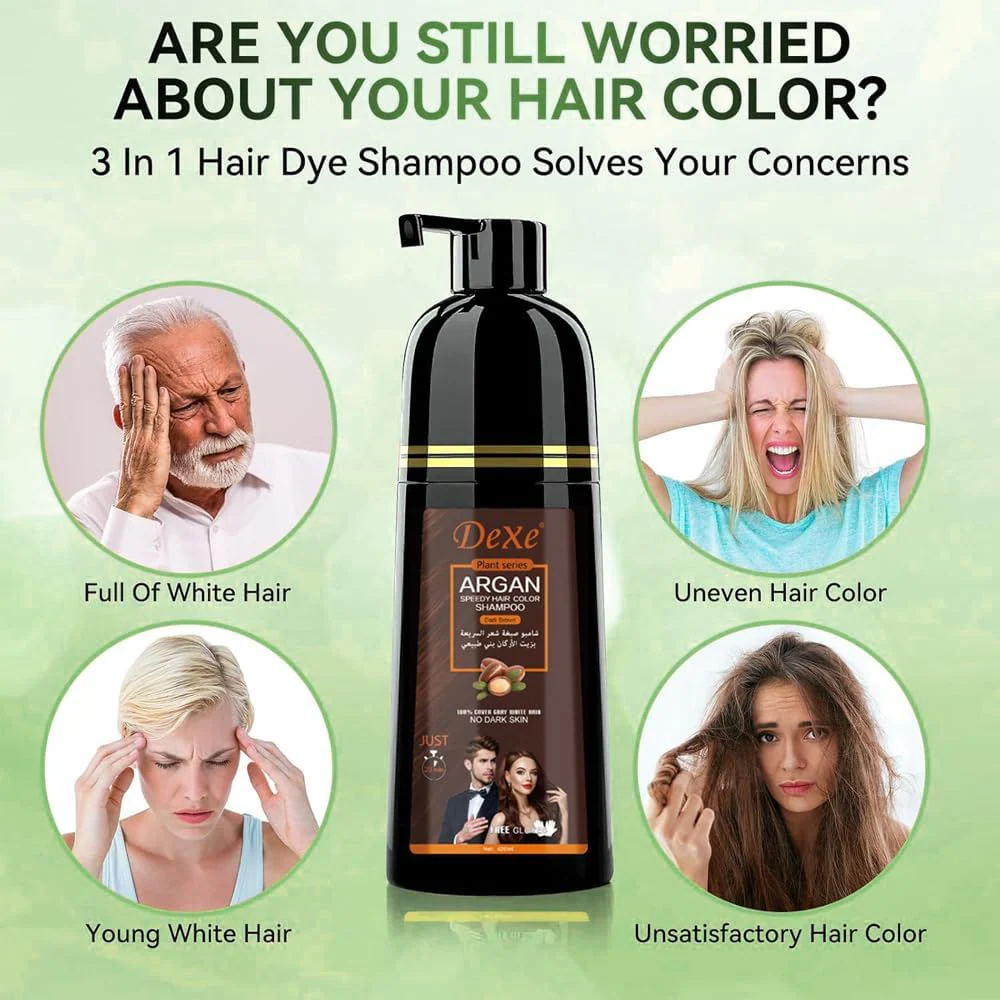 Dexe Dark Brown Argan Speedy Hair Color Shampoo - 420ml - Image 5