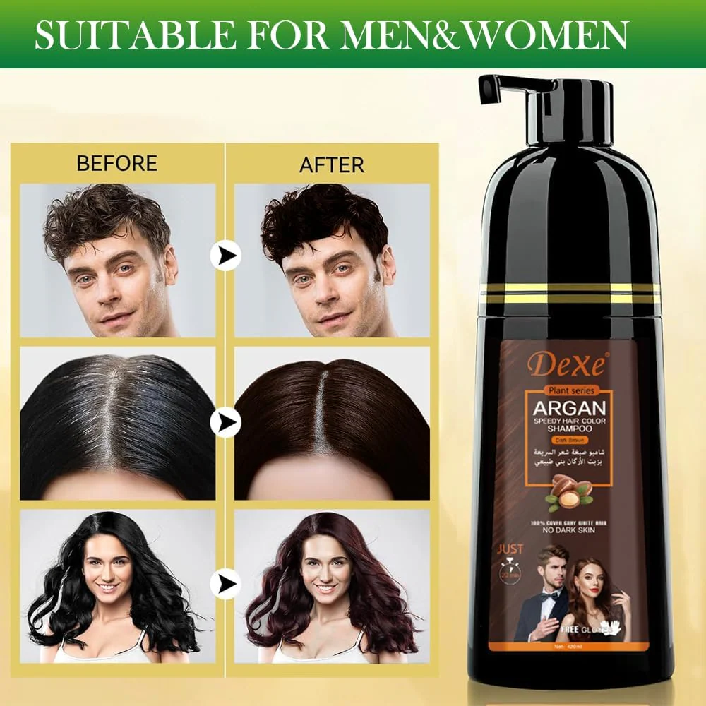 Dexe Dark Brown Argan Speedy Hair Color Shampoo - 420ml - Image 6