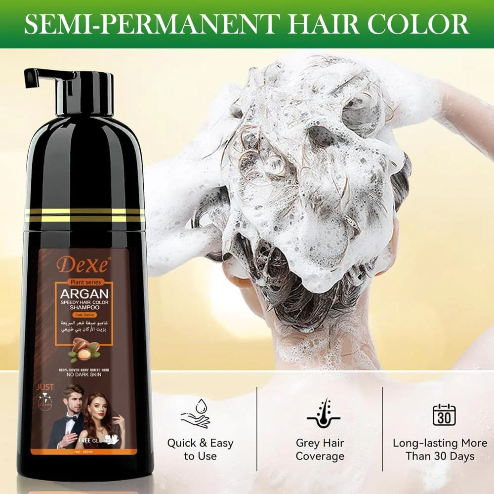 Dexe Dark Brown Argan Speedy Hair Color Shampoo - 420ml - Image 7