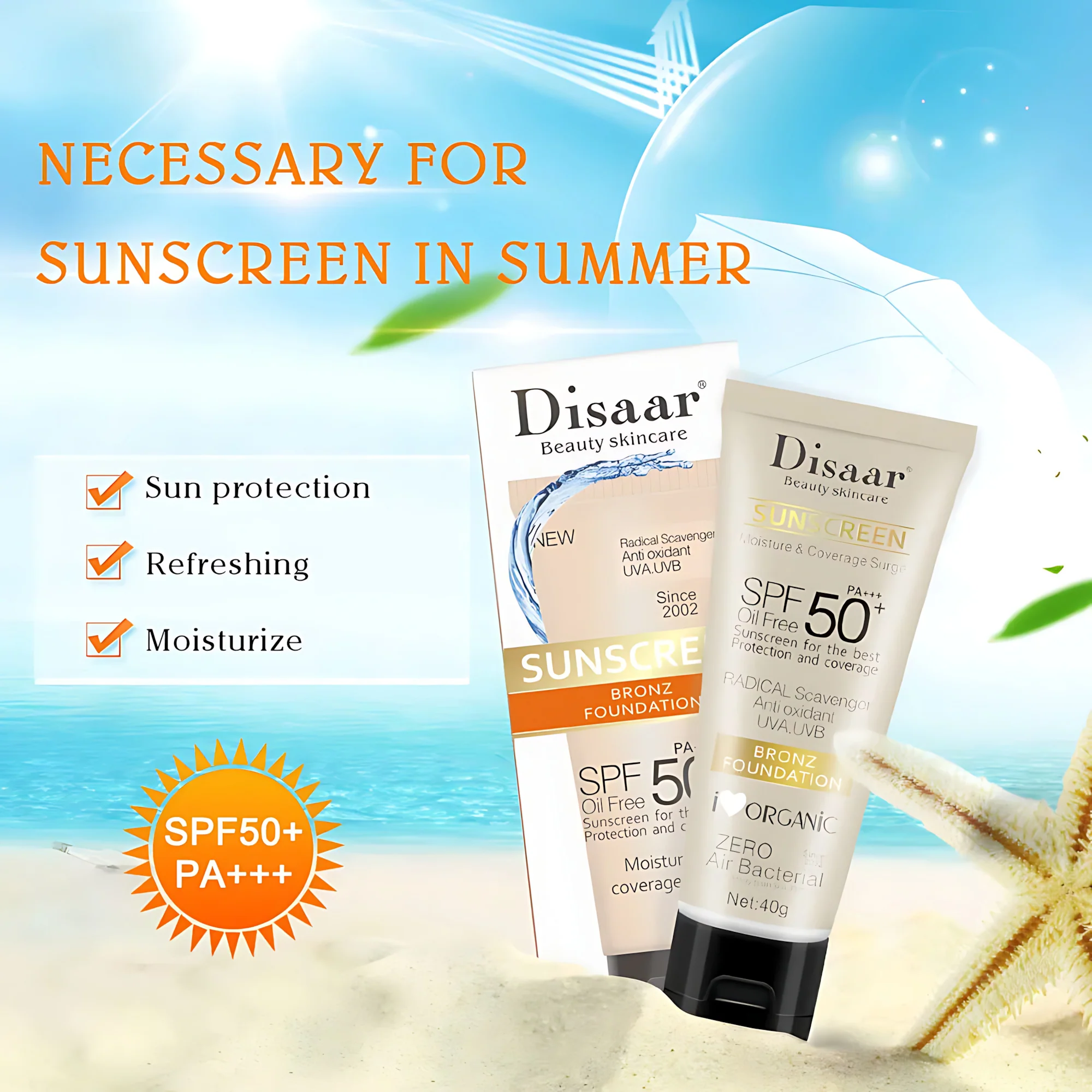 Disaar Beauty Skincare Sunscreen Bronzing Foundation SPF 50+ PA+++ – 40g - Image 5