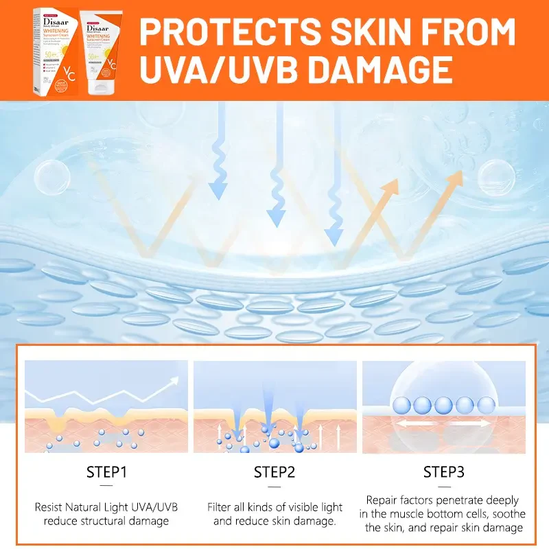 Disaar Nicotinamide & Vitamin C Whitening Sunscreen Cream SPF50 PA+++ - 80g - Image 4