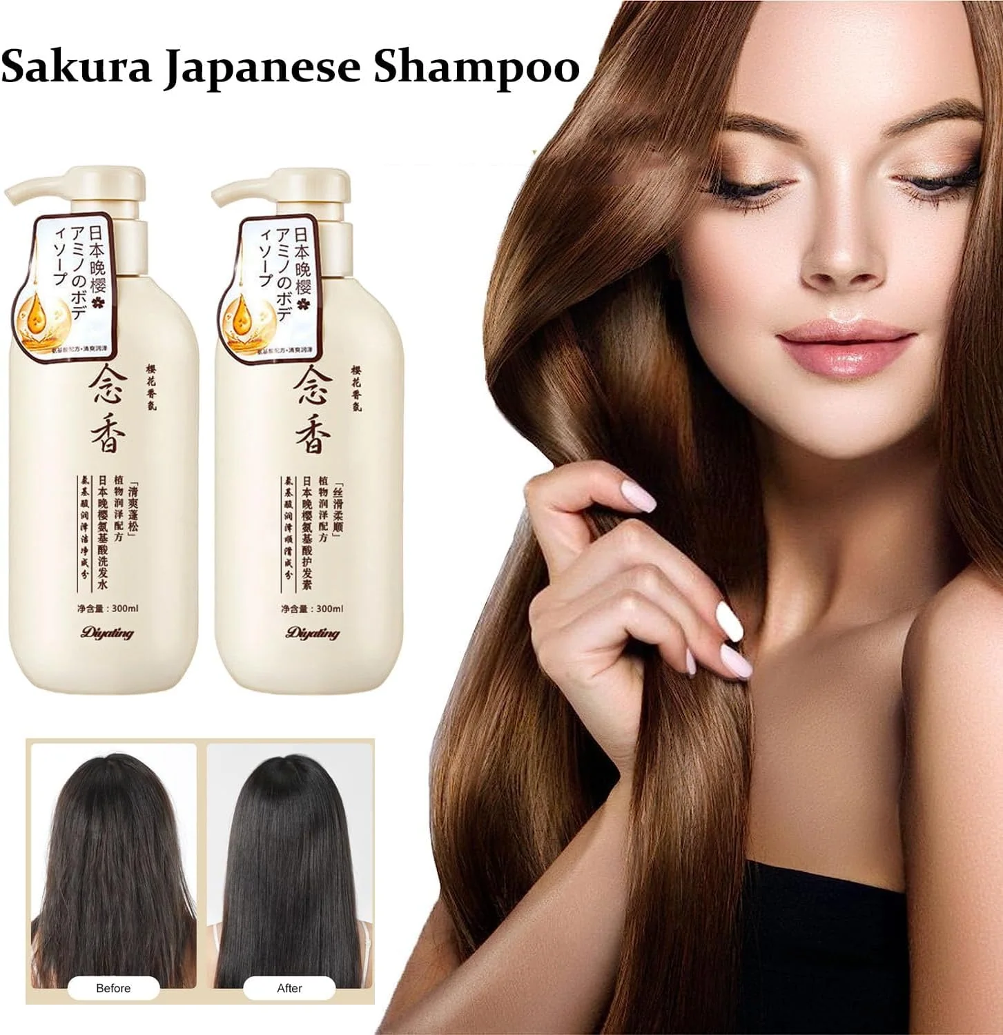 Diyating Hair Growth Sakura Japanese Shampoo & Conditioner Set - 300ml × 2Pcs - Image 10