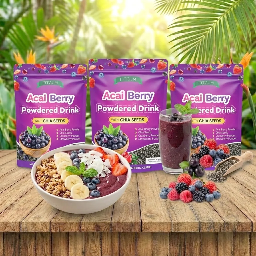 Fitgum Acai Berry Powdered Drink with Chia Seeds – 40g (3 Pcs Combo)