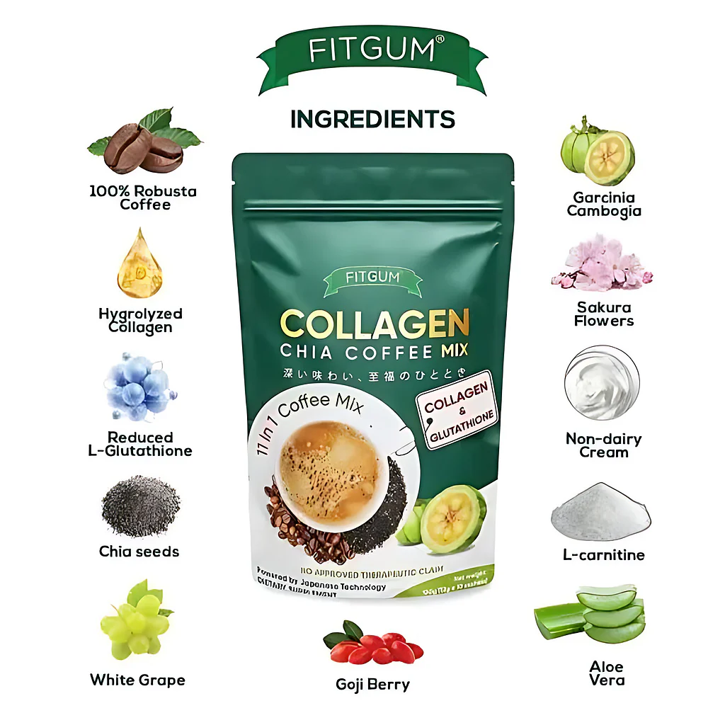 Fitgum Collagen Chia 11-in-1 Shape Coffee Mix - 5 Pcs Combo Pack - Image 11