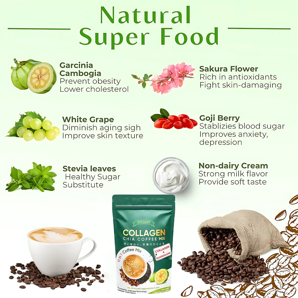 Fitgum Collagen Chia 11-in-1 Shape Coffee Mix - 5 Pcs Combo Pack - Image 6