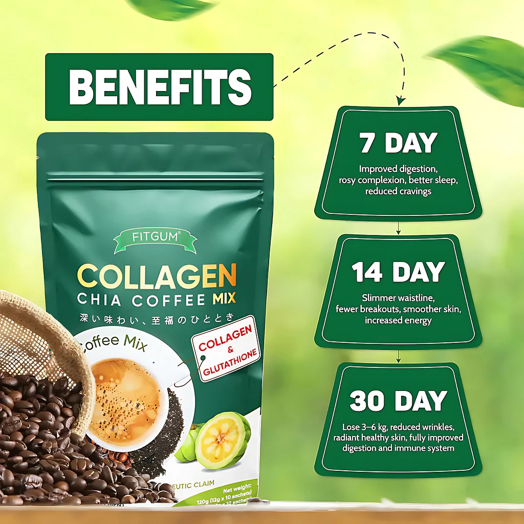 Fitgum Collagen Chia 11-in-1 Shape Coffee Mix - 5 Pcs Combo Pack - Image 7