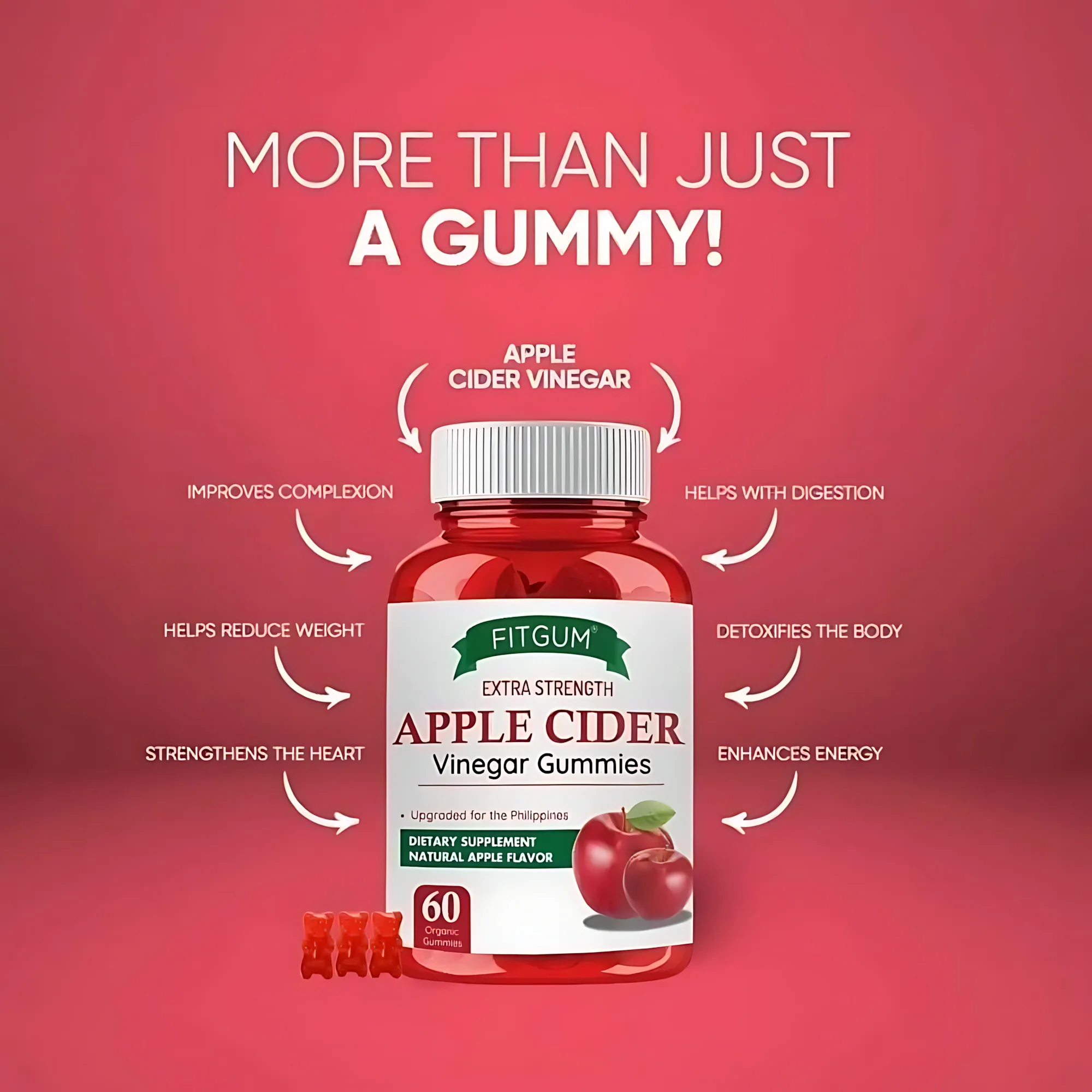 Fitgum Extra Strength Apple Cider Vinegar Gummies – 60 Organic Gummies - Image 7