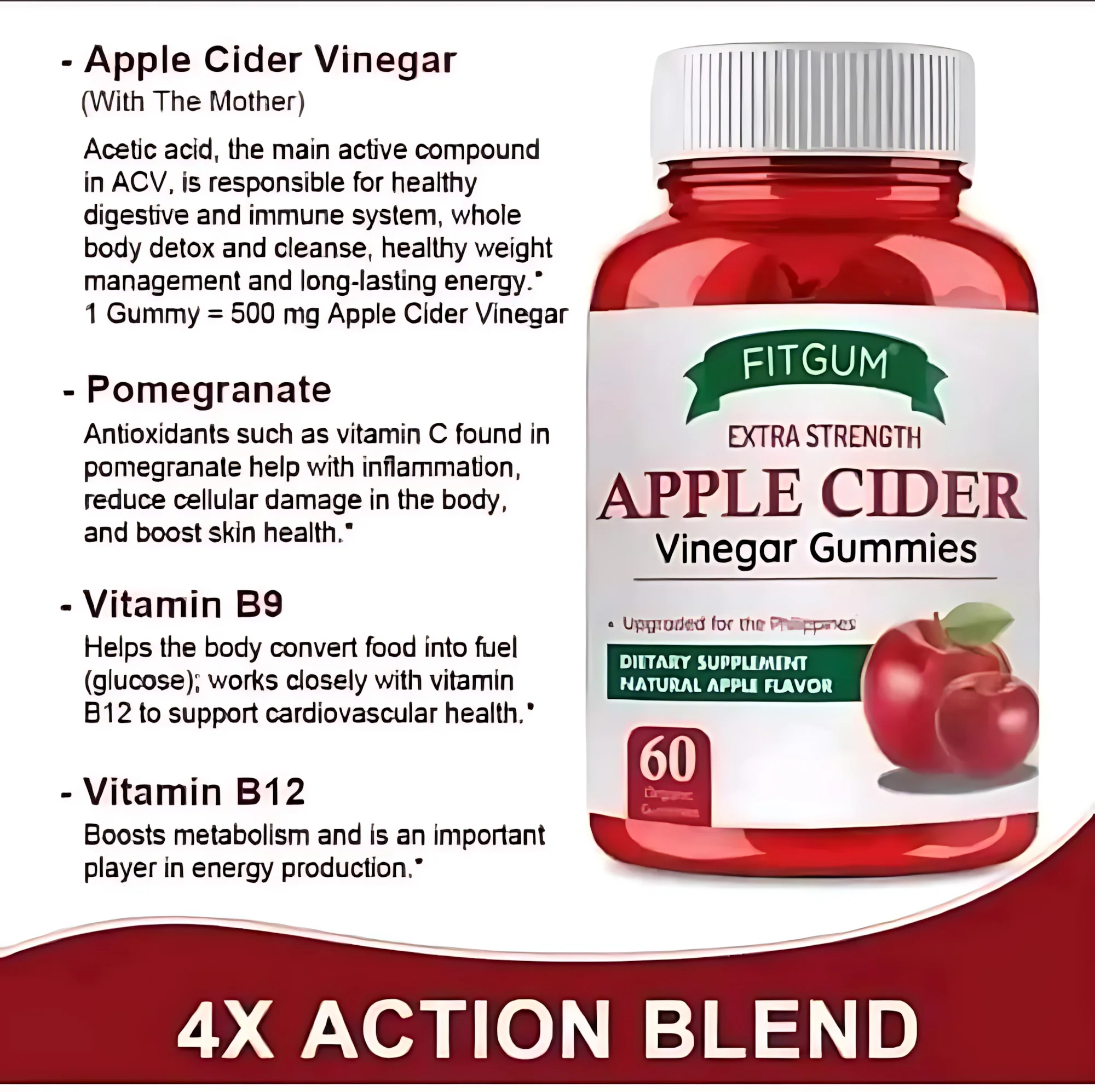 Fitgum Extra Strength Apple Cider Vinegar Gummies – 60 Organic Gummies - Image 9