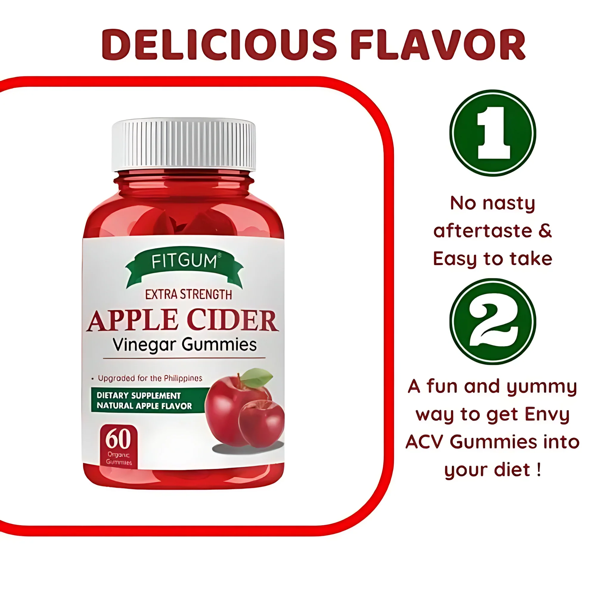 Fitgum Extra Strength Apple Cider Vinegar Gummies – 60 Organic Gummies - Image 2