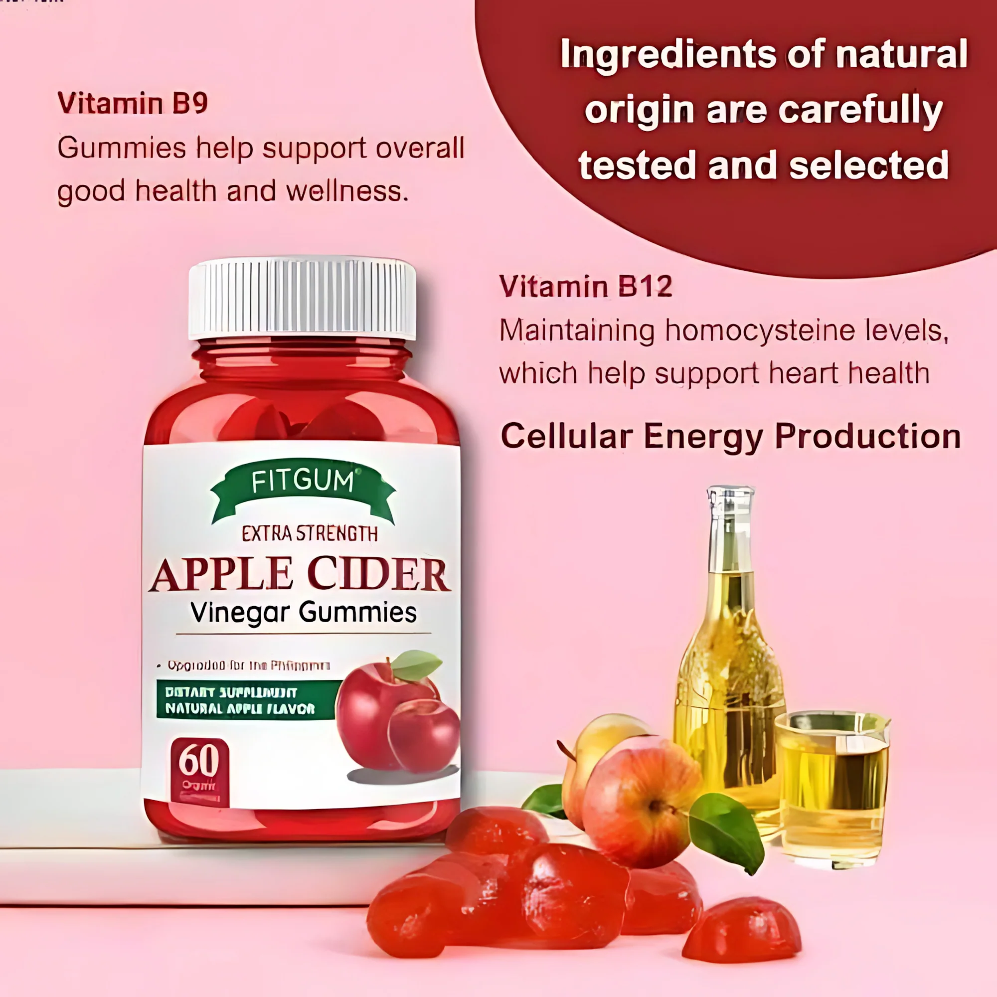Fitgum Extra Strength Apple Cider Vinegar Gummies – 60 Organic Gummies - Image 4