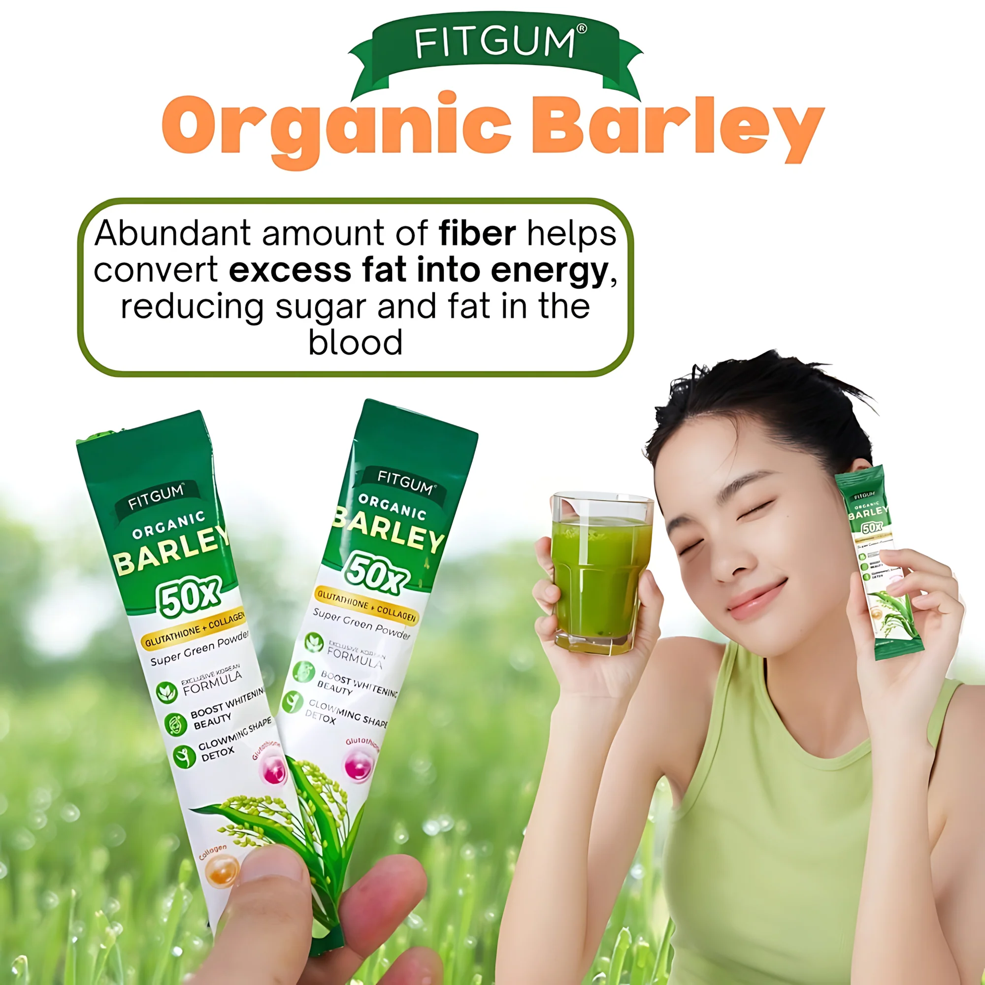 Fitgum Organic Barley Weight Loss Detox Powder – 45g (15 x 3g Sachets) - Image 4