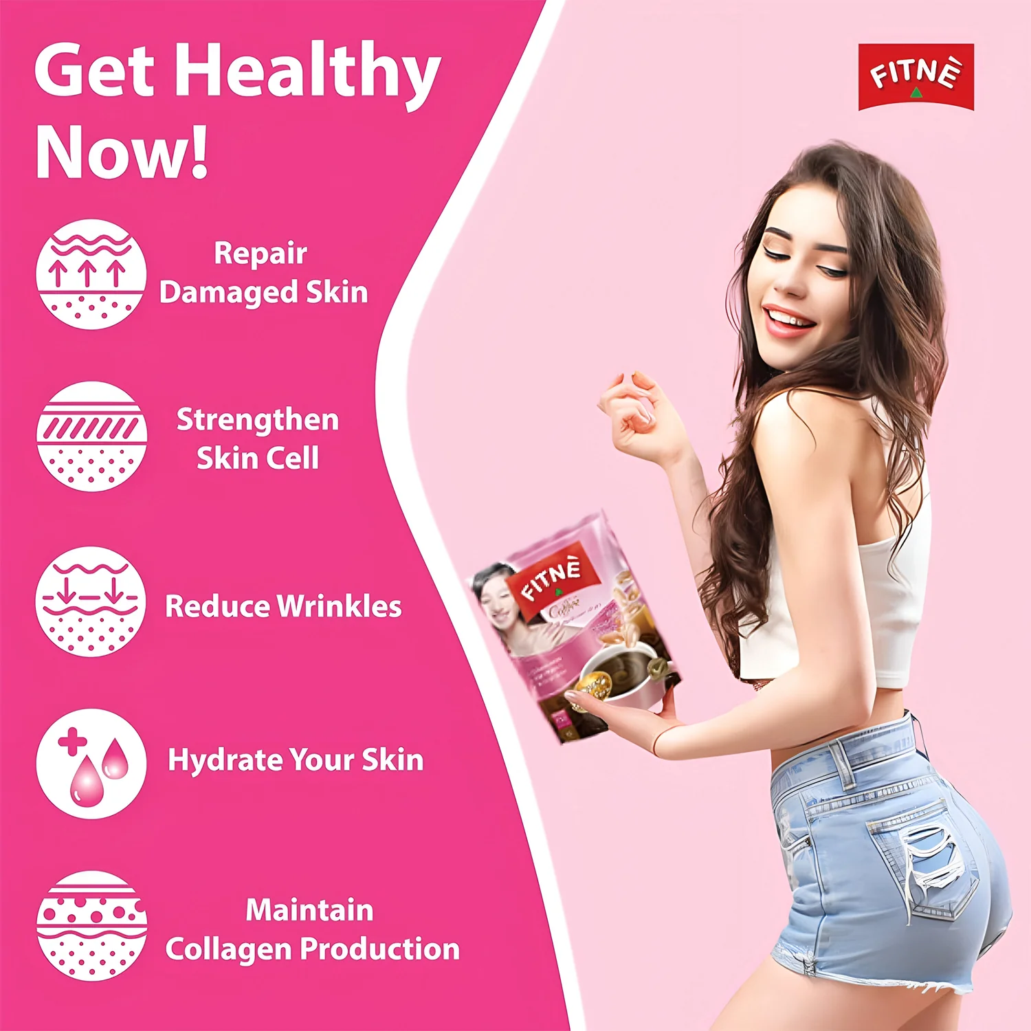 Fitne 3-in-1 Instant Coffee Mix with Collagen & Vitamin C - 15gm × 10 Sachets - Image 2