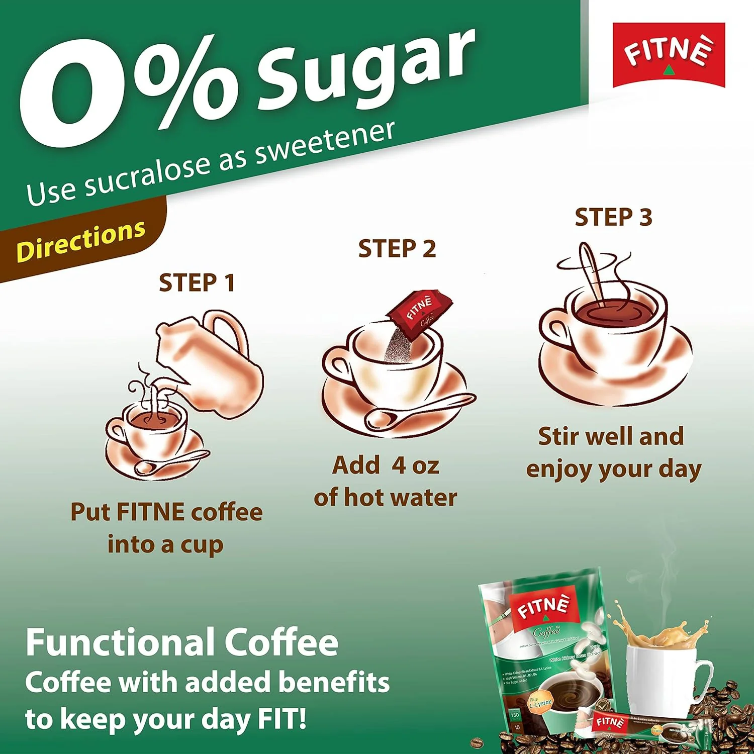 FITNE Instant Coffee Mix With White Kidney Bean Extract - 15gm × 10 Sachets - Image 5