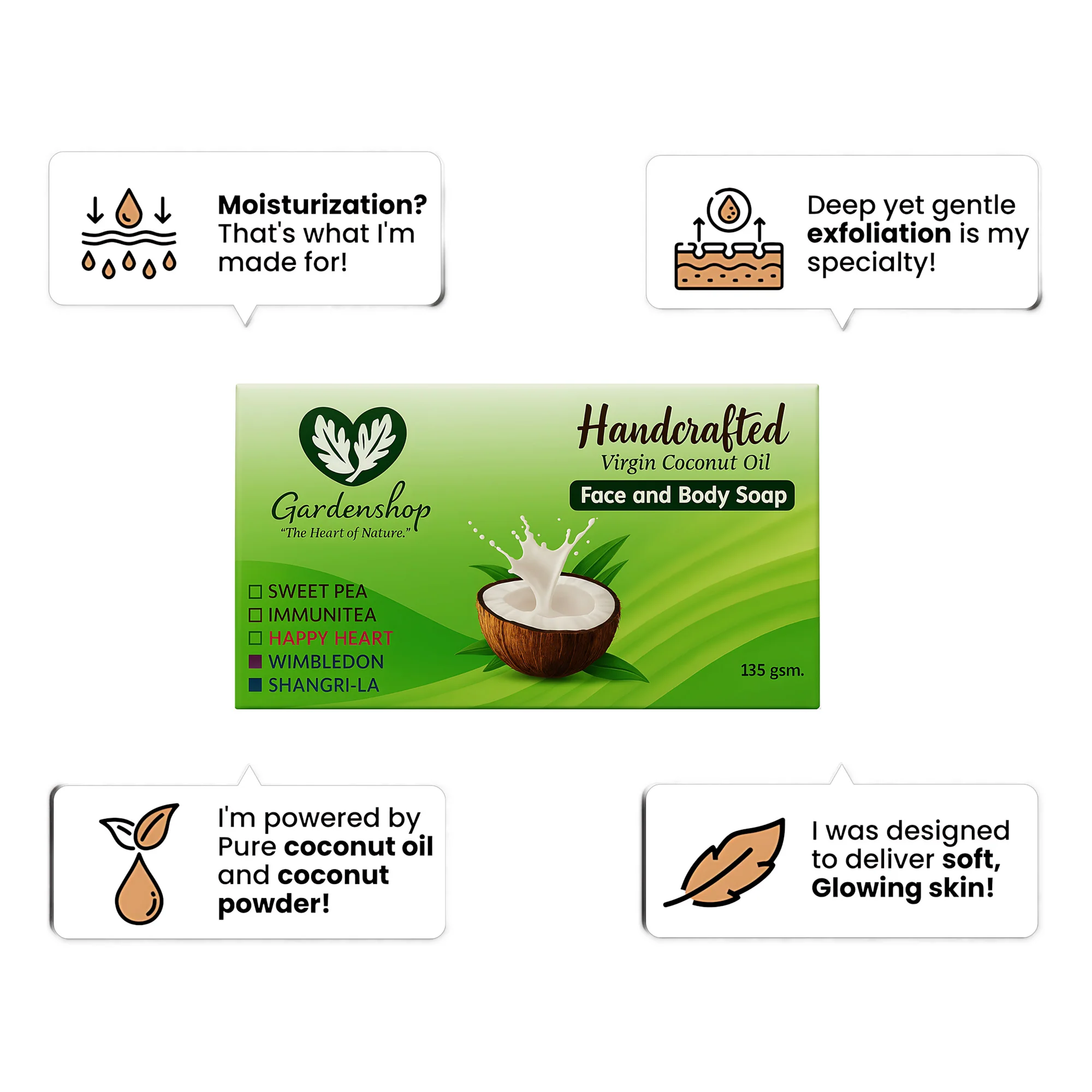 GardenShop Handcrafted Virgin Coconut Oil Face & Body Soap – 135g (Happy Heart) - Image 13